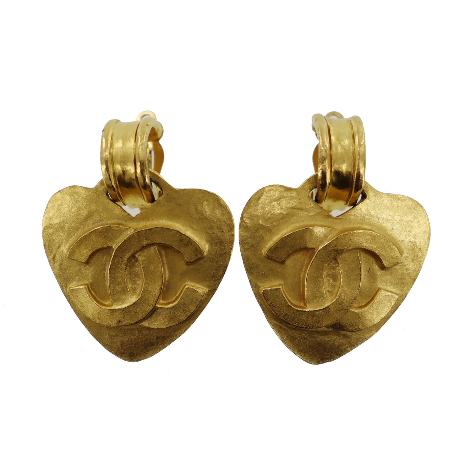 CHANEL CC Logos Heart Earrings 95P Gold Clip-On #AH146