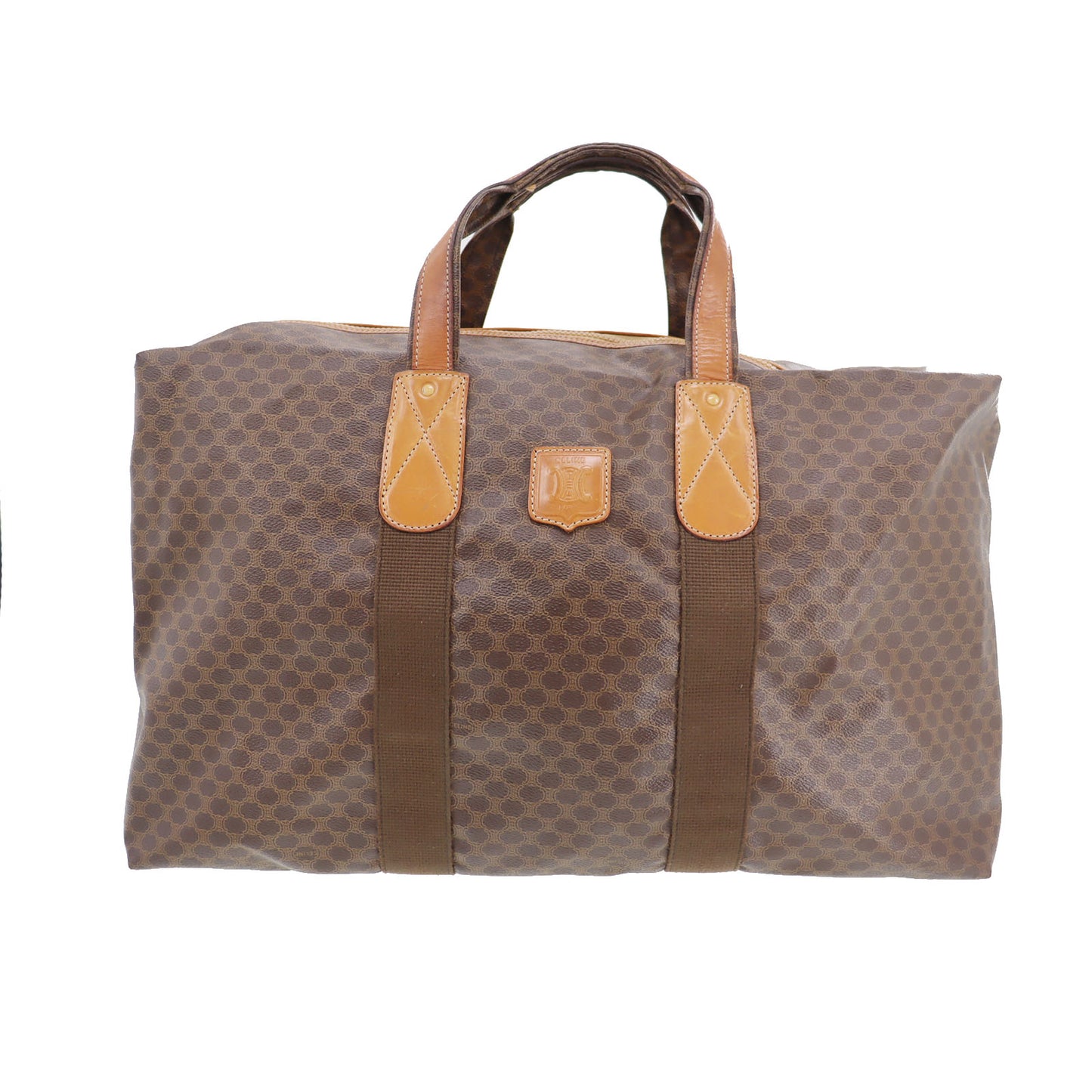 CELINE Macadam Pattern Travel Handbag Brown PVC Leather #CN98