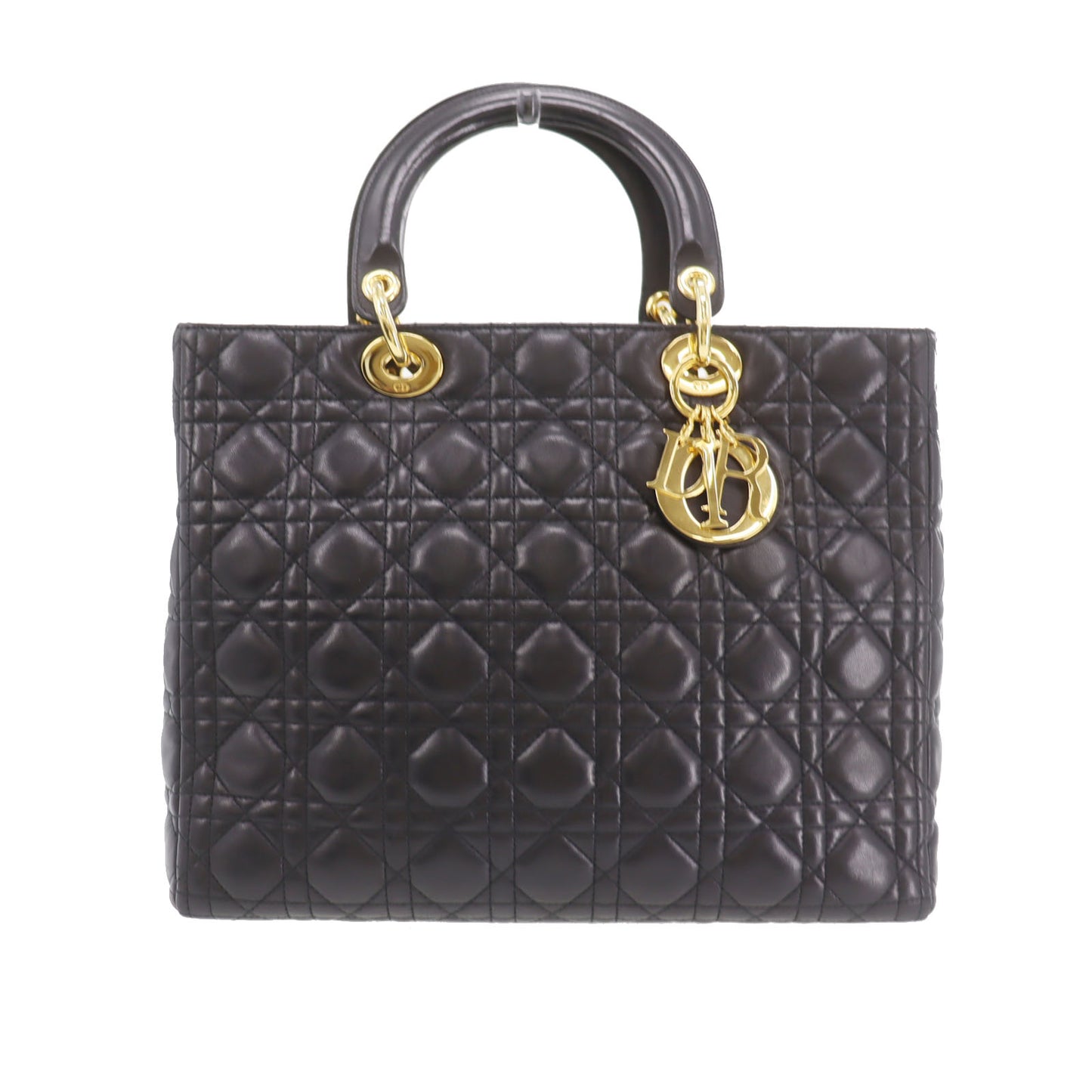 Christian Dior Lady Dior 2way Shoulder Handbag Black Leather #DA755