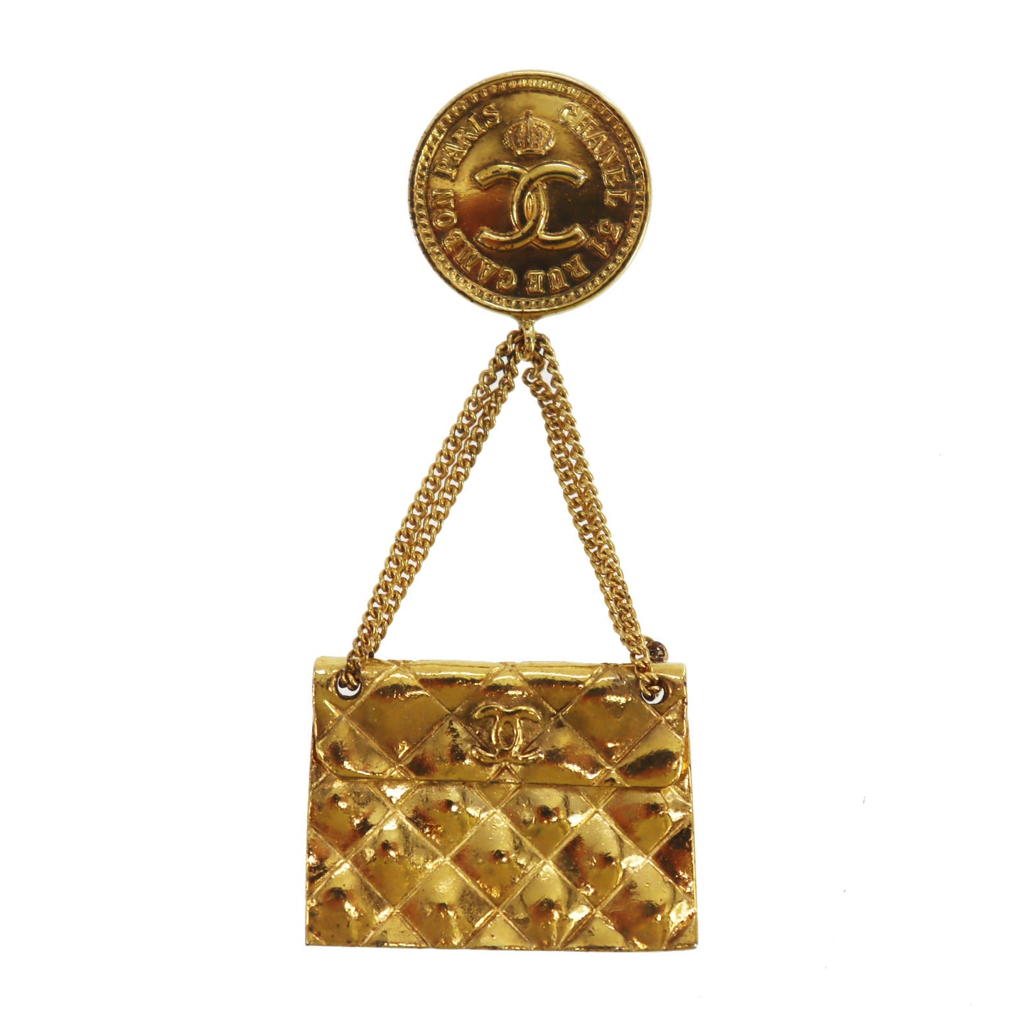 CHANEL CC Logo Used Matelasse Swing Pin Brooch Gold Plated 26 Vintage #BX144 S