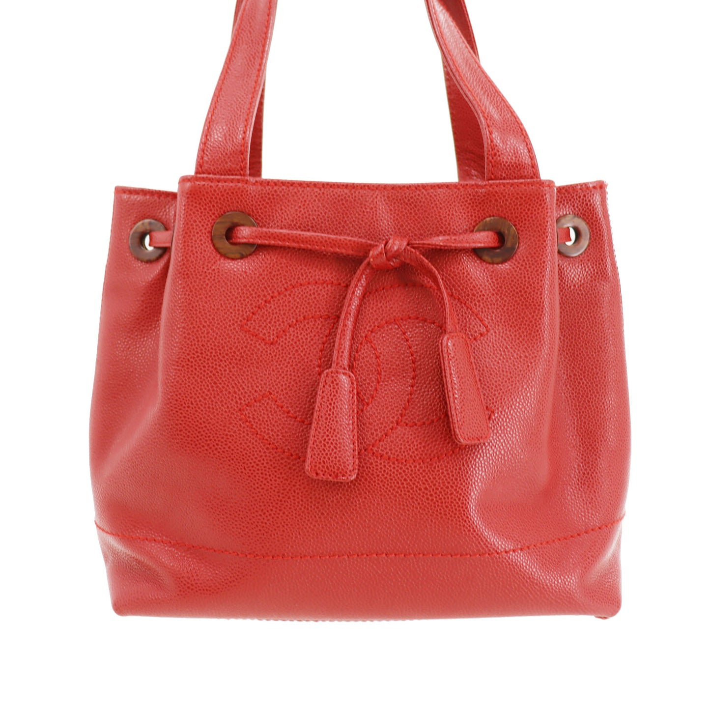 CHANEL CC Shoulder Handbag Red Caviar Skin Leather #CD264