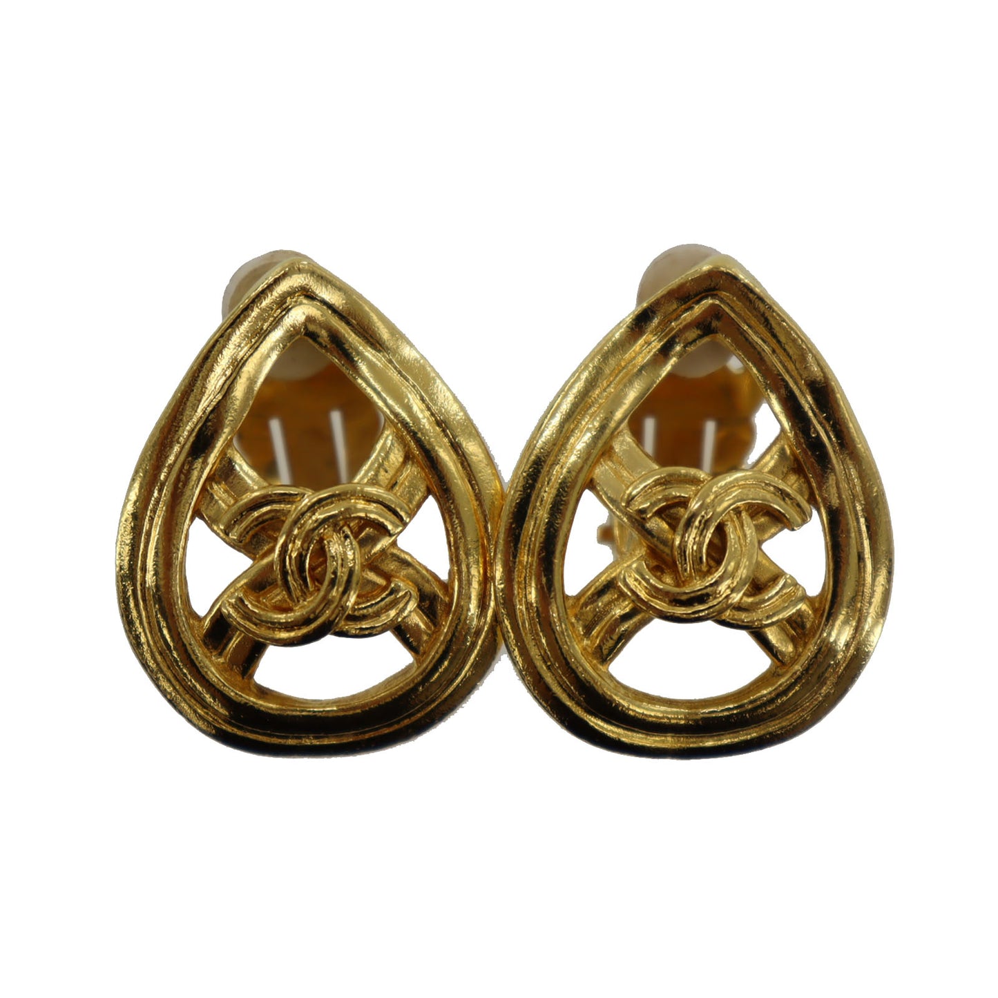 CHANEL CC Logos Drop Earrings Gold Clip-On 96P #AG204