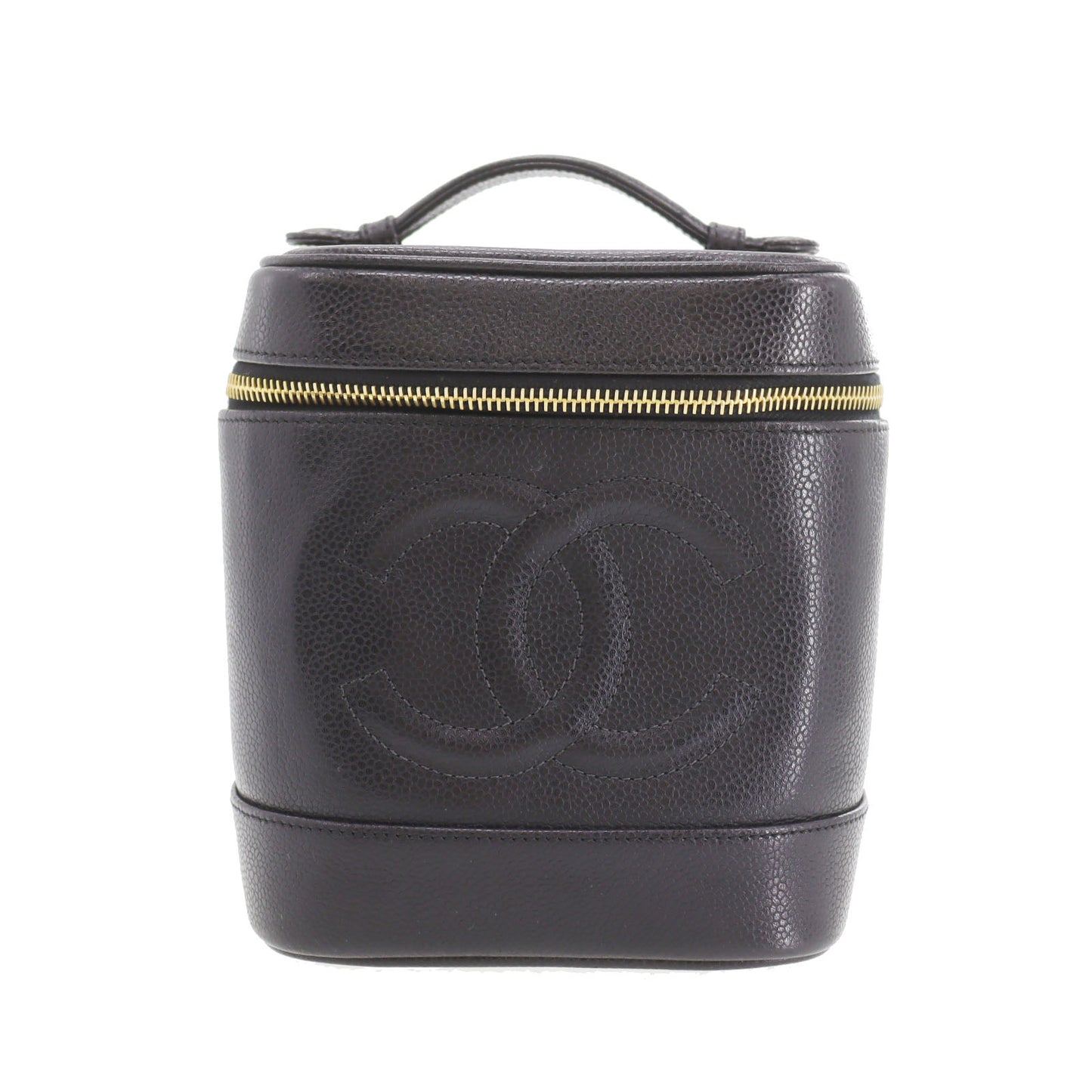 CHANEL CC Handbag Vanity Black Caviar Skin Leather #CP939