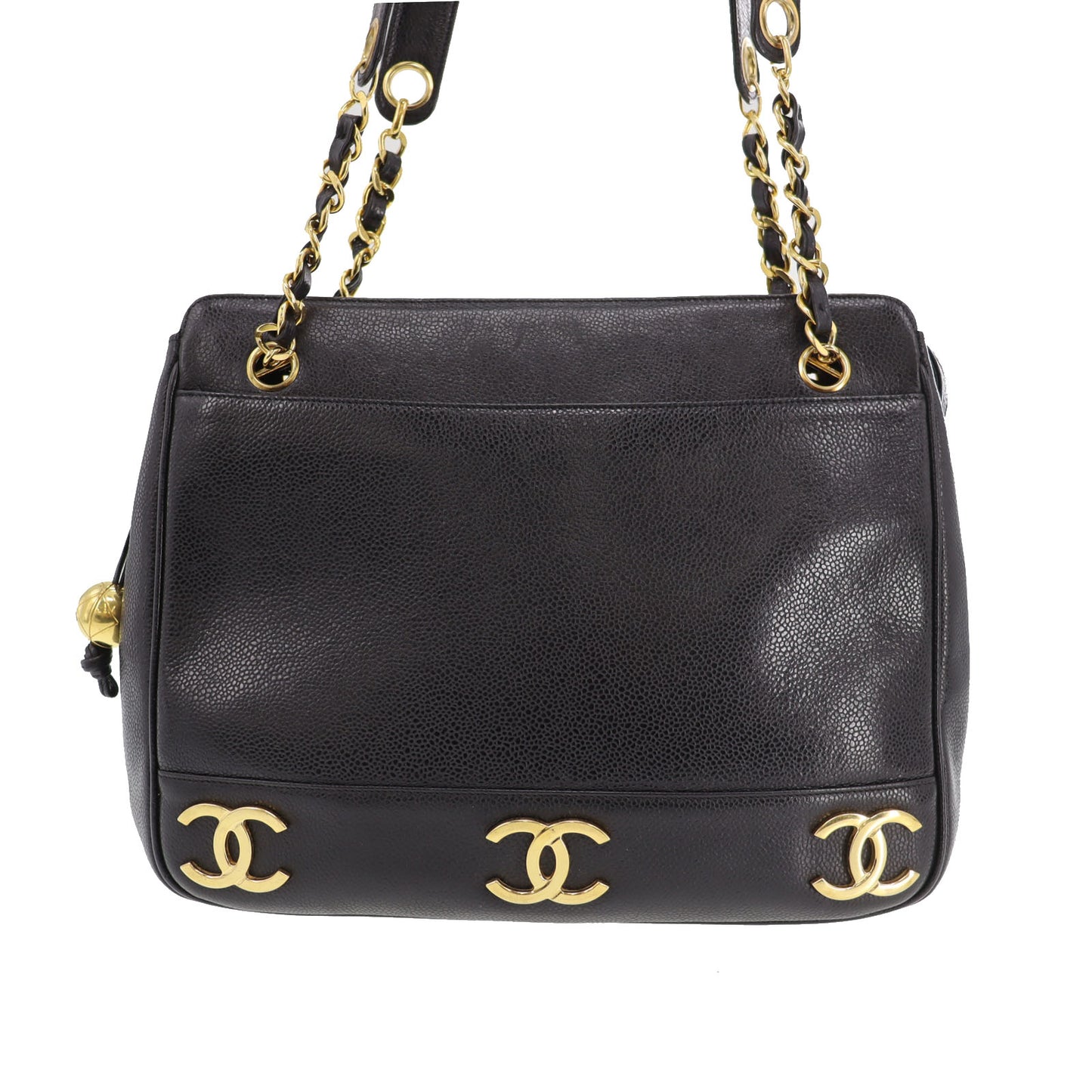 CHANEL CC Shoulder Bag Black Caviar Skin Leather #CG492