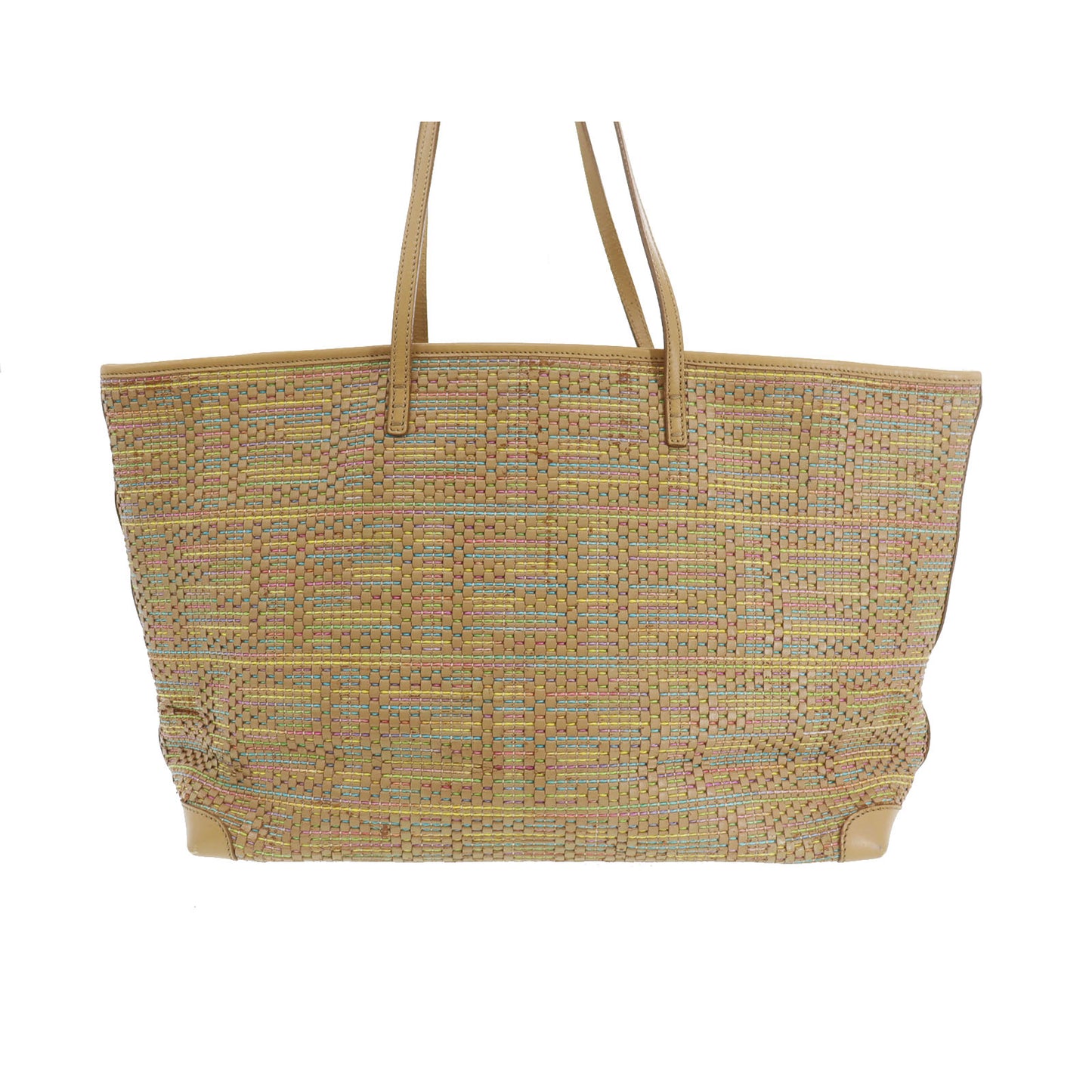 FENDI Zucca Braided Shoulder Tote Bag Beige Leather Vinage #AG96