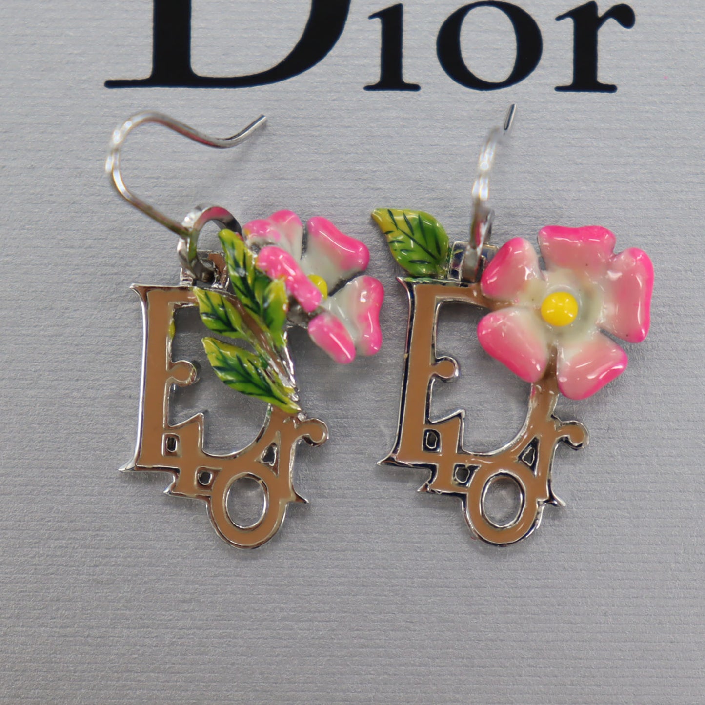 Christian Dior Logos Flower Motif Piercing Silver Plated #BT988
