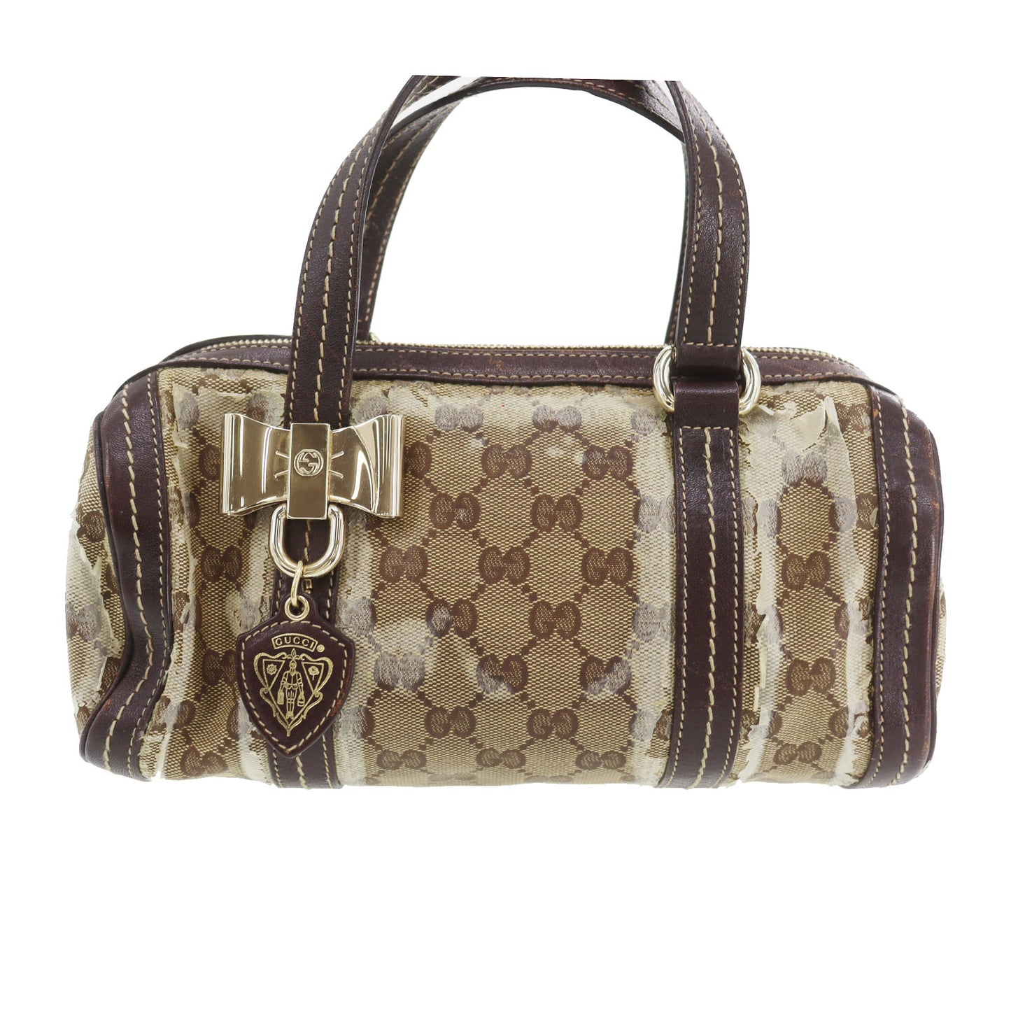 GUCCI Crystal GG Mini Boston Handbag Brown Vinyl Leather #AG692