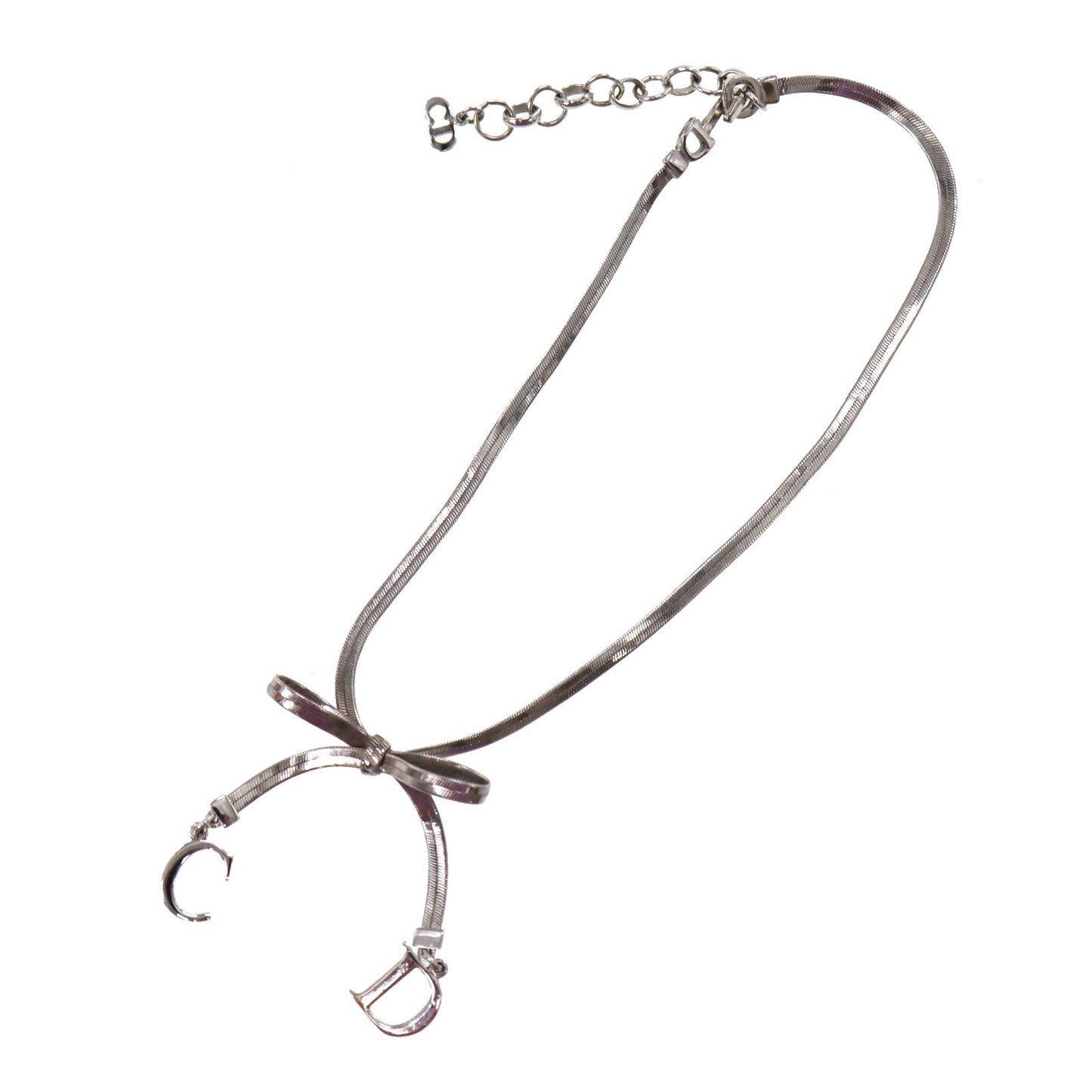 Christian Dior CD Logo Ribbon Necklace Silver #CP137