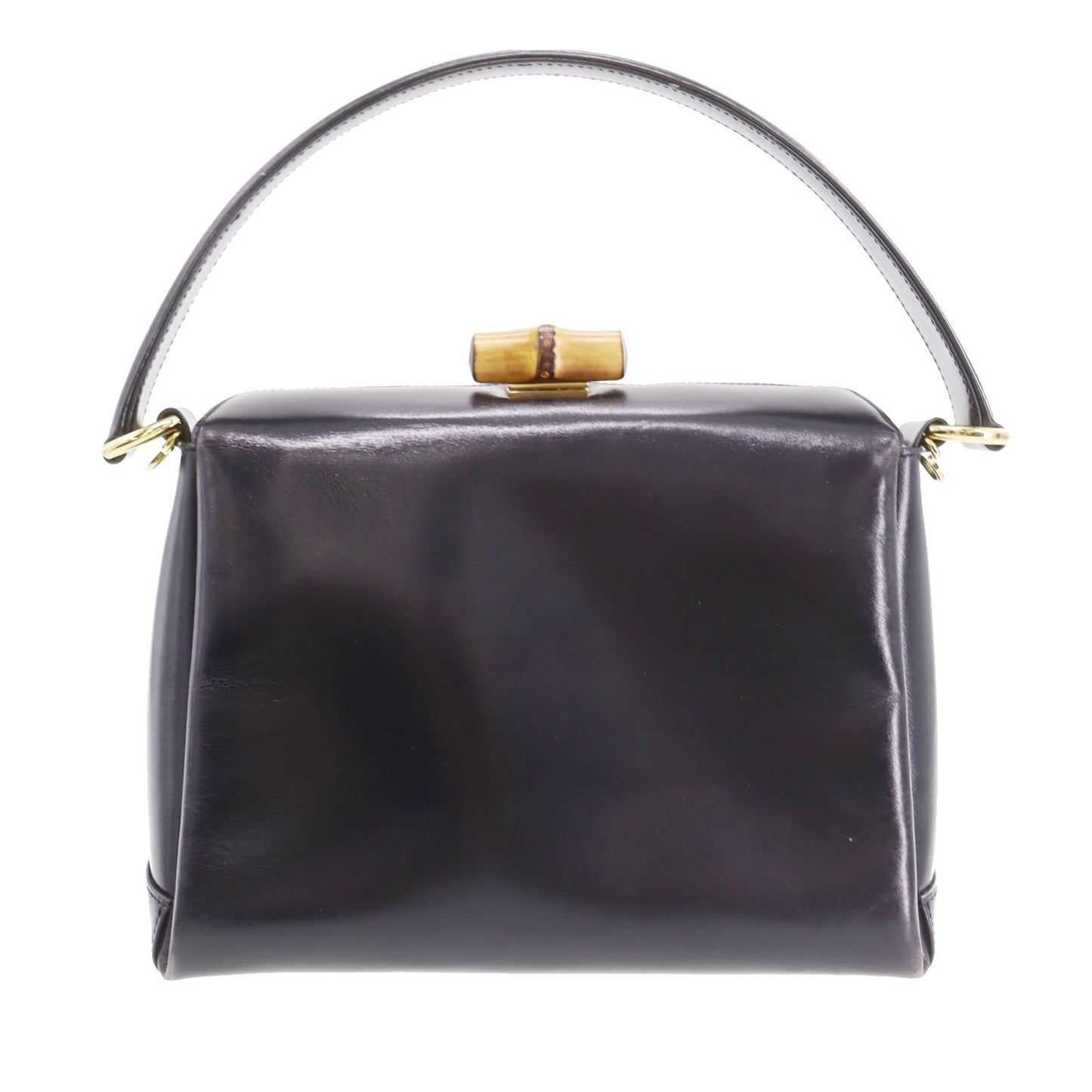 GUCCI Bamboo 2Way Shoulder Handbag Black Leather #CN677