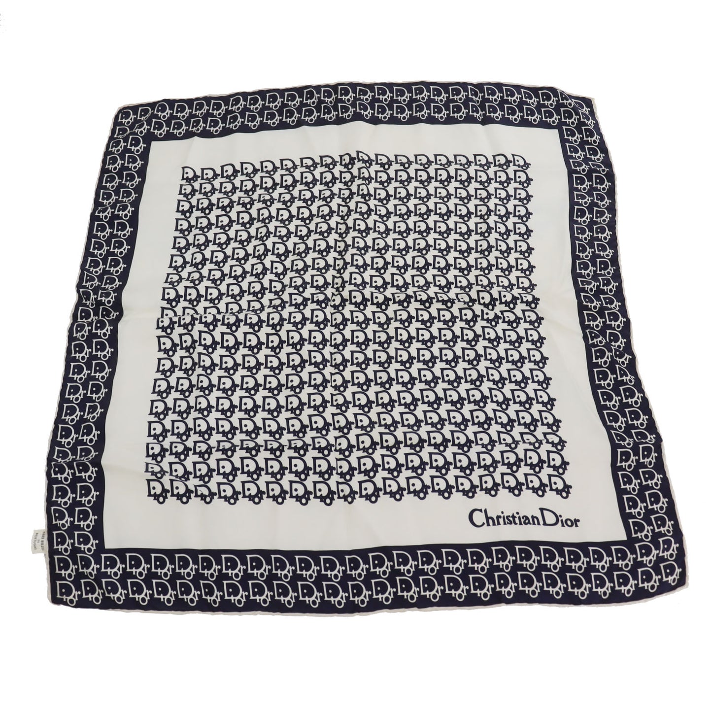 Christian Dior Logos Silk Scarf Navy White #ED37