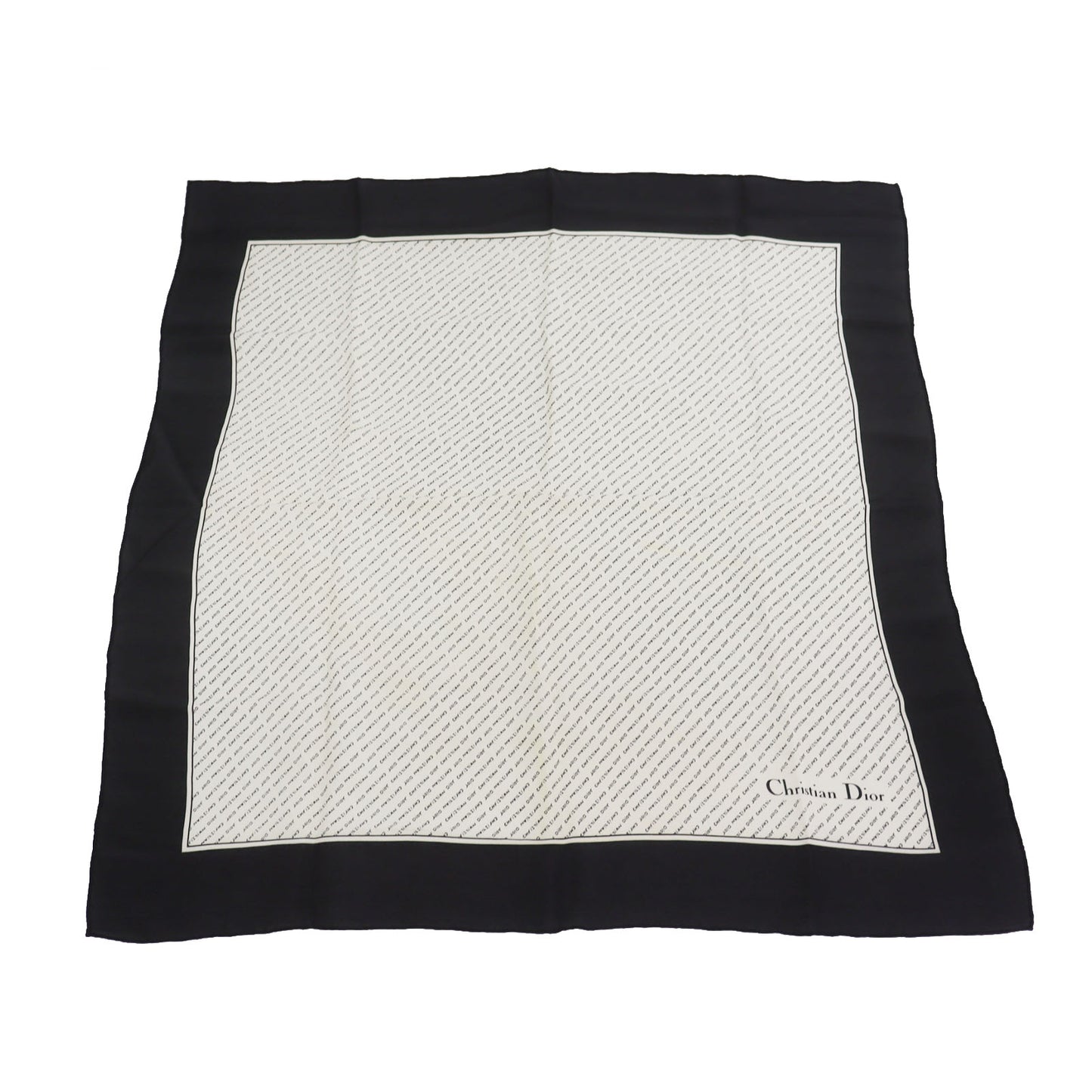 Christian Dior Logos Silk Scarf Black Ivory #ED33