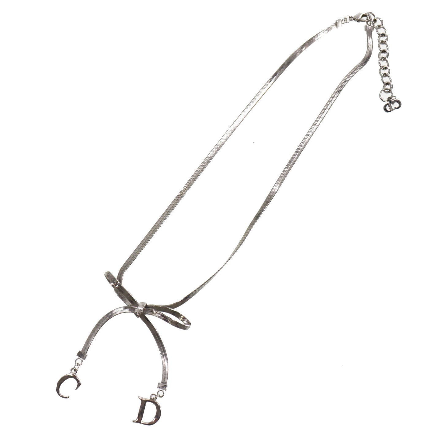Christian Dior CD Logo Ribbon Necklace Silver #CR418