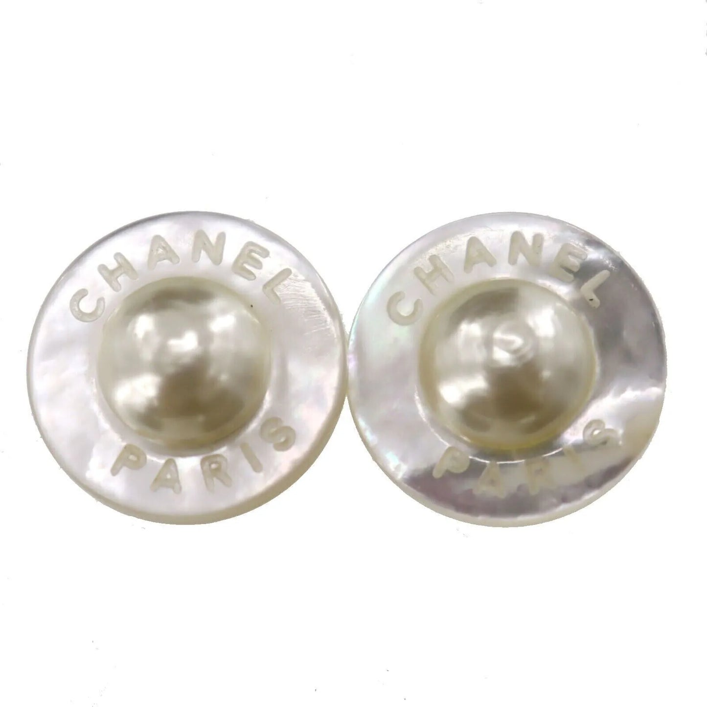 CHANEL CC Logos Circle Earrings White Clip-On 96 C #AF251
