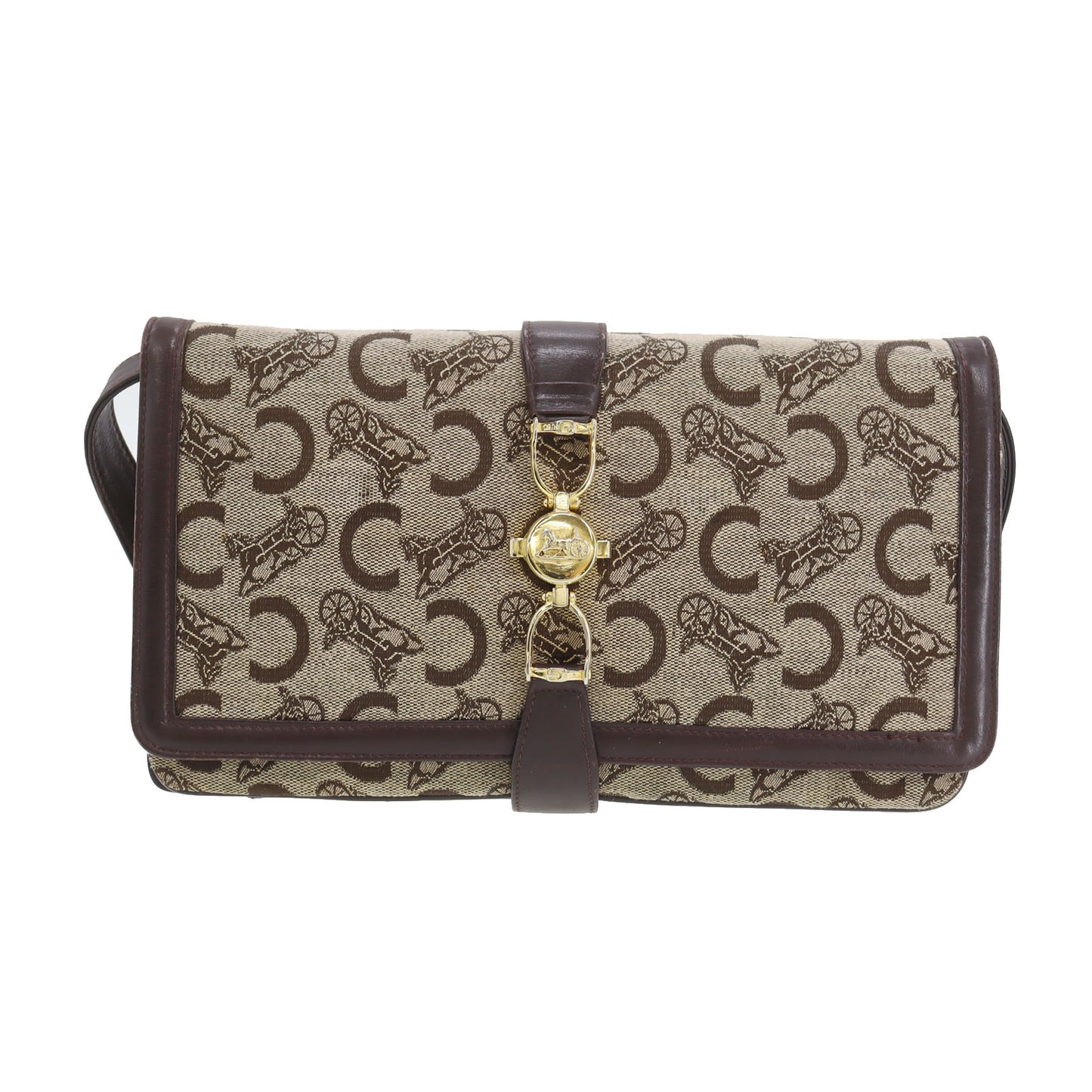 CELINE C Macadam Pattern Shoulder Bag Clutch Brown Beige Canvas #AH81
