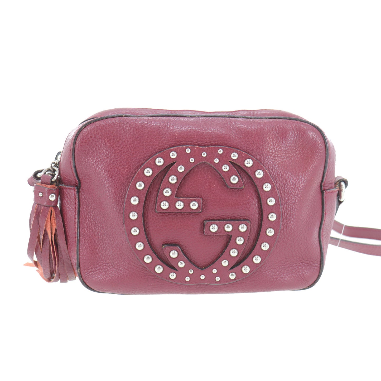 GUCCI Studded Soho Disco Crossbody Shoulder Bag Bordeaux Leather #AG432