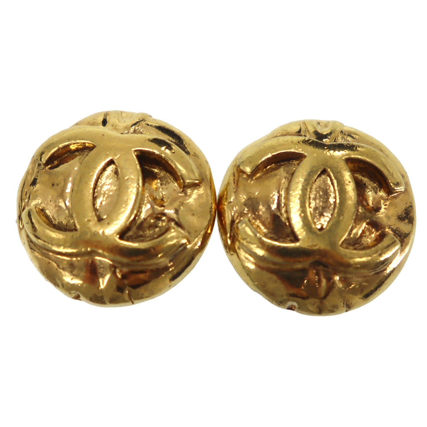 CHANEL CC Logos Round Earrings Gold Clip-On 96A #CH45