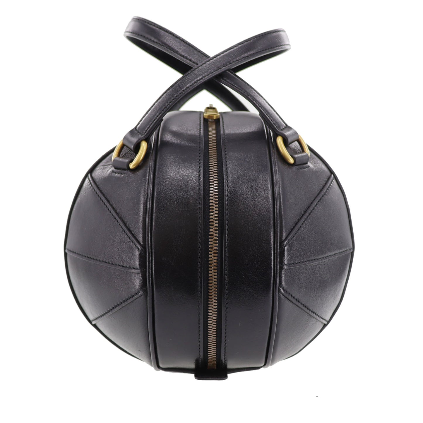 GUCCI Basket Ball Shape Handbag Black Leather #AH692