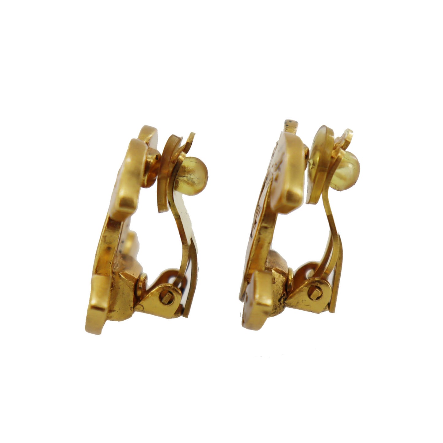 CHANEL CC Logos Earrings Gold Clip-On 99A #CA589
