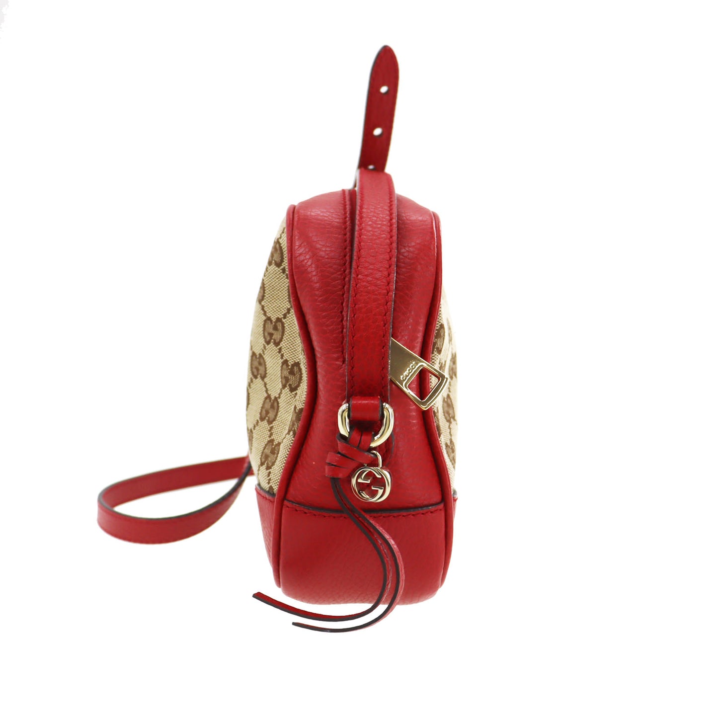 GUCCI Original GG Canvas Crossbody Shoulder Bag Brown Red #CO293