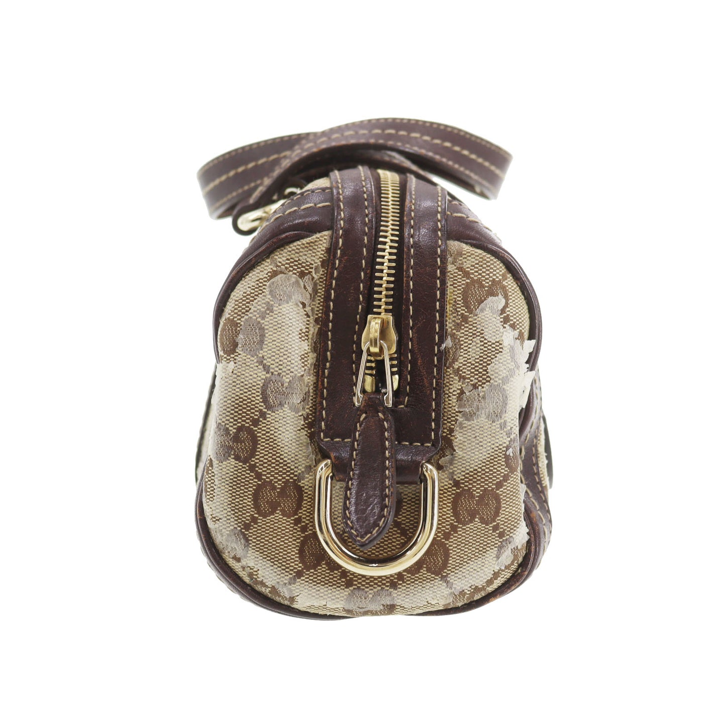 GUCCI Crystal GG Mini Boston Handbag Brown Vinyl Leather #AG692