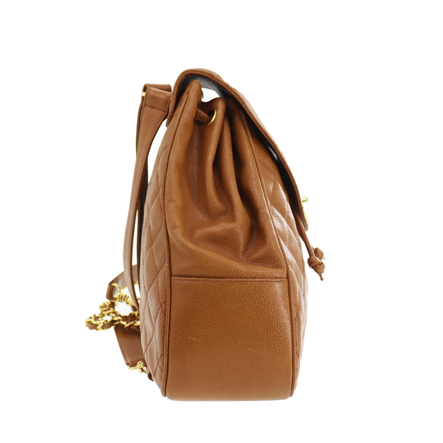 CHANEL CC Logos Brown Backpack Caviar Skin Leather #BE9