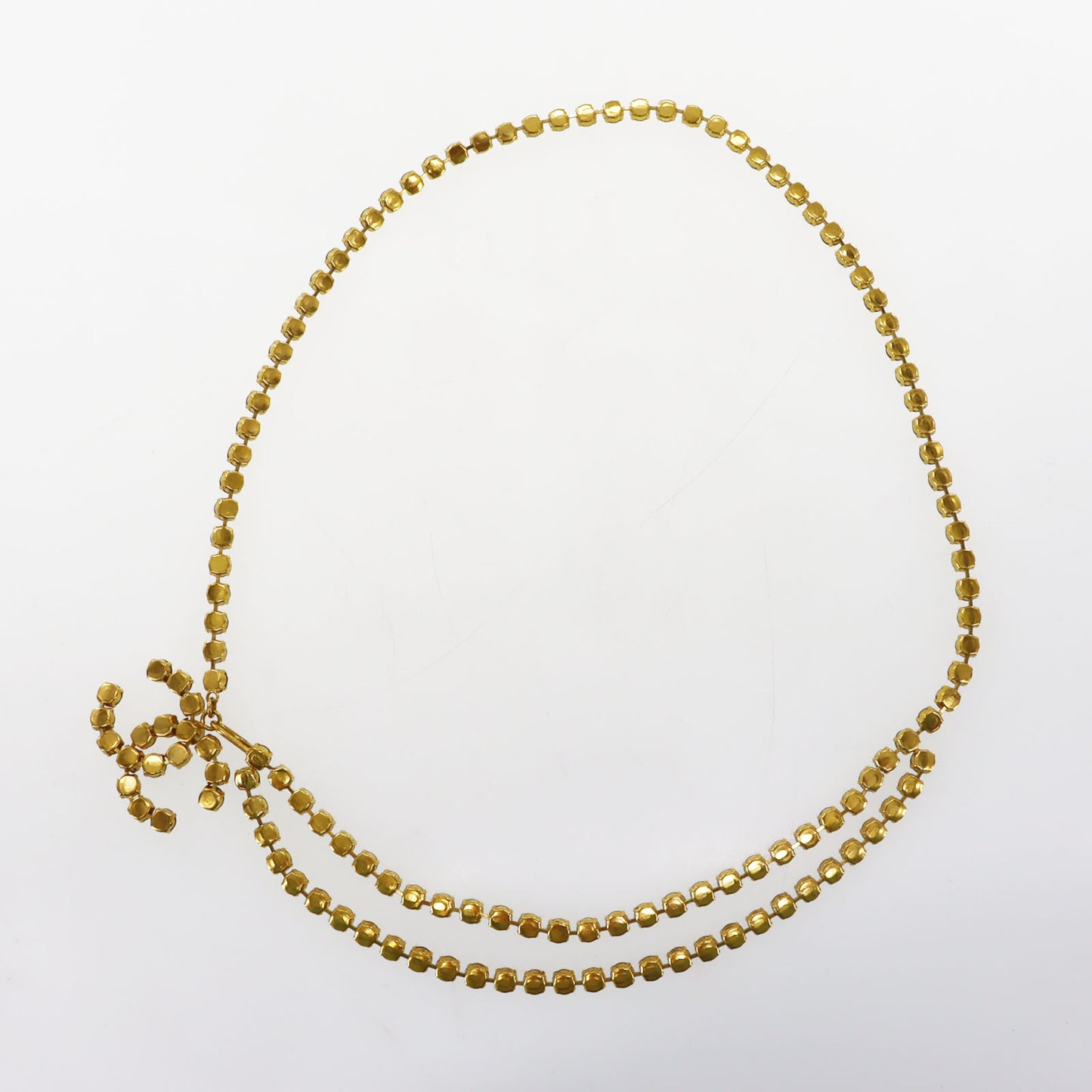 CHANEL CC Logos Rhineston Belt Gold Plated 96 P #CS201