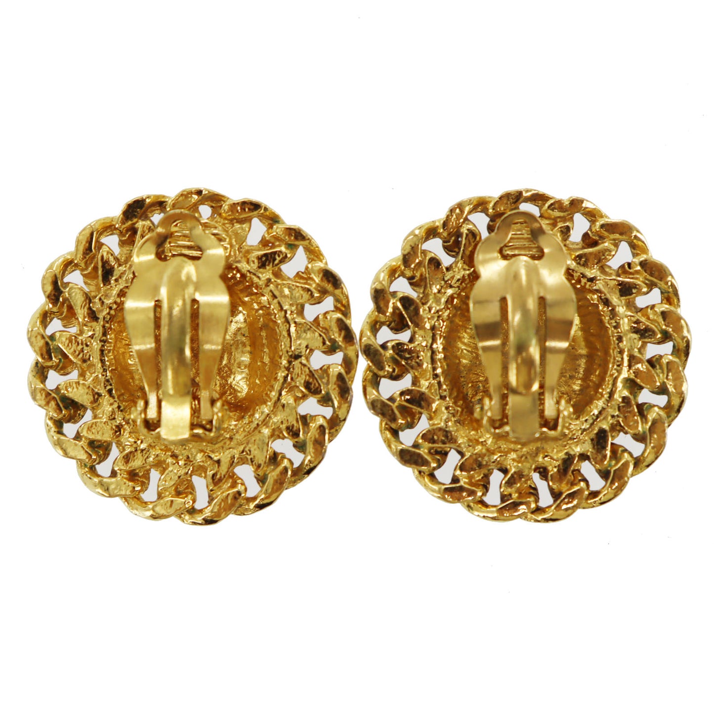 CHANEL Logos Chain Motif Earrings Gold Clip-On #BK663