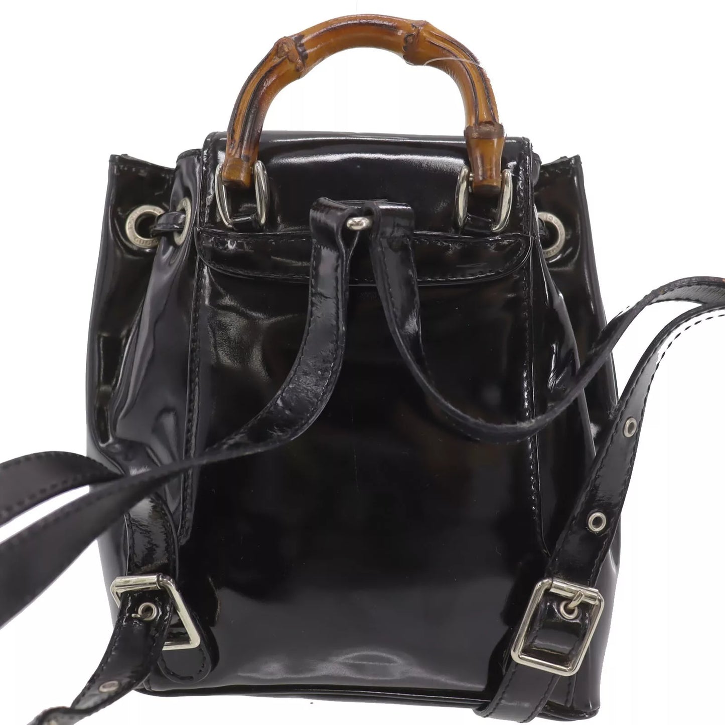 GUCCI Bamboo 2 Way Backpack Black Patent Leather #AF885