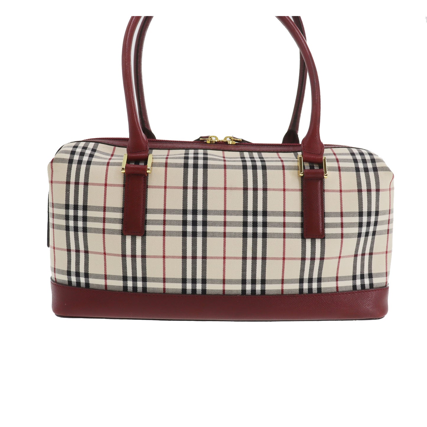 Burberry Nova Check Handbag Beige Bordeaux Canvas #ED518