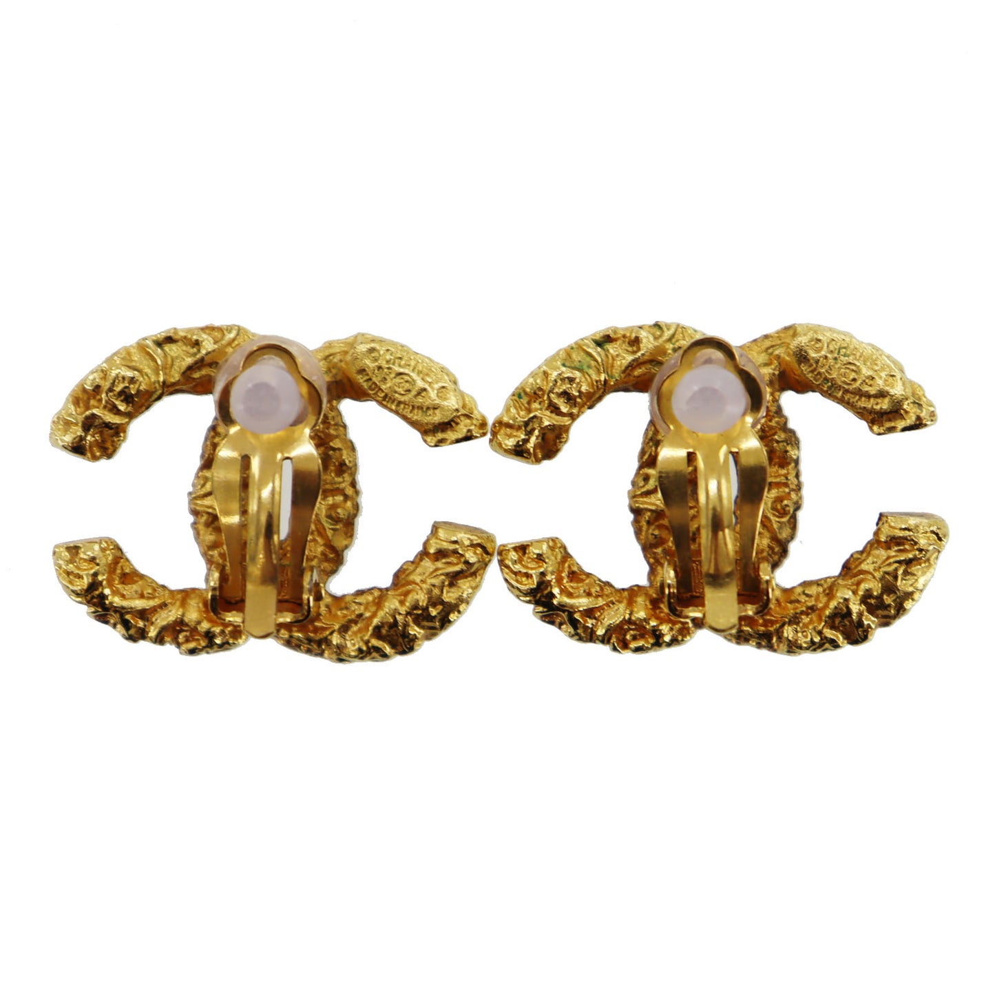 CHANEL CC Logos Earrings Gold Clip-On Vintage 03A #AG849