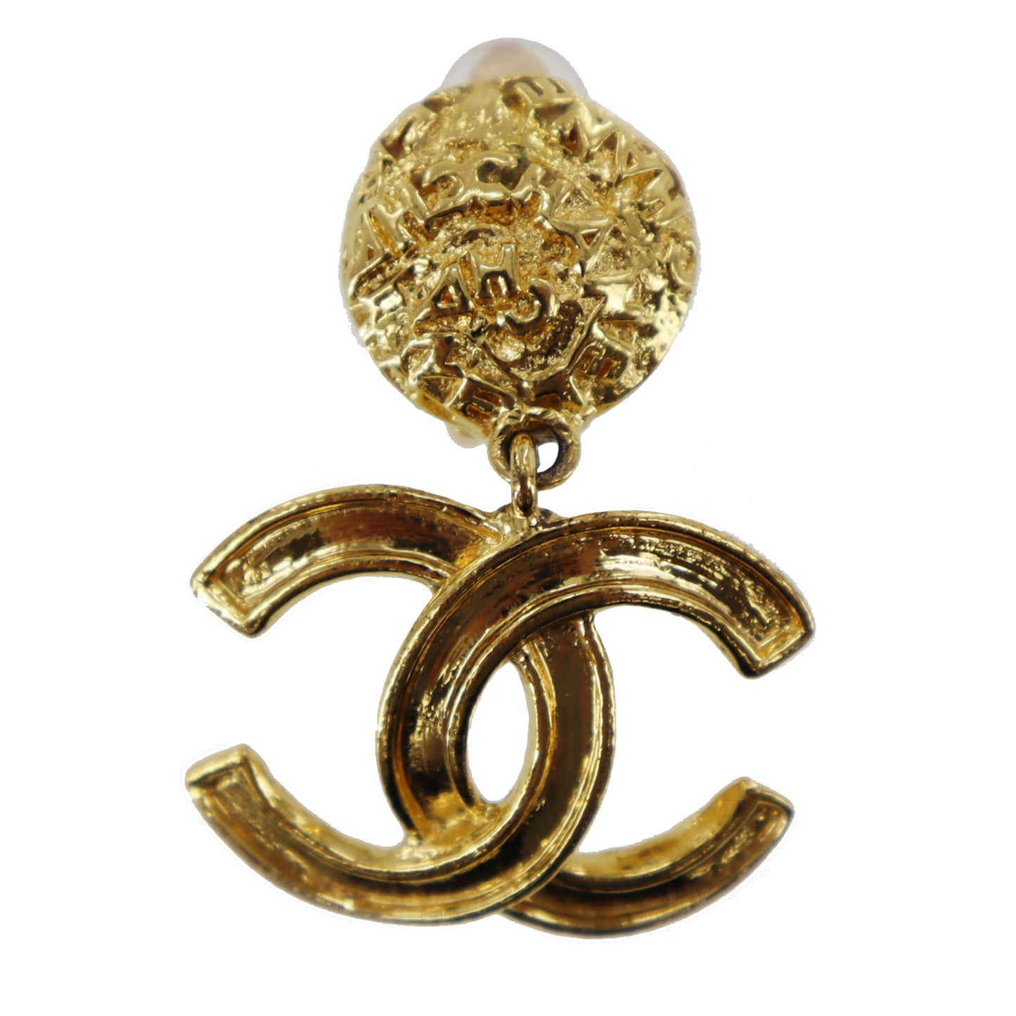 CHANEL CC Logos Circle Earrings Gold Clip-On 95A #AG999