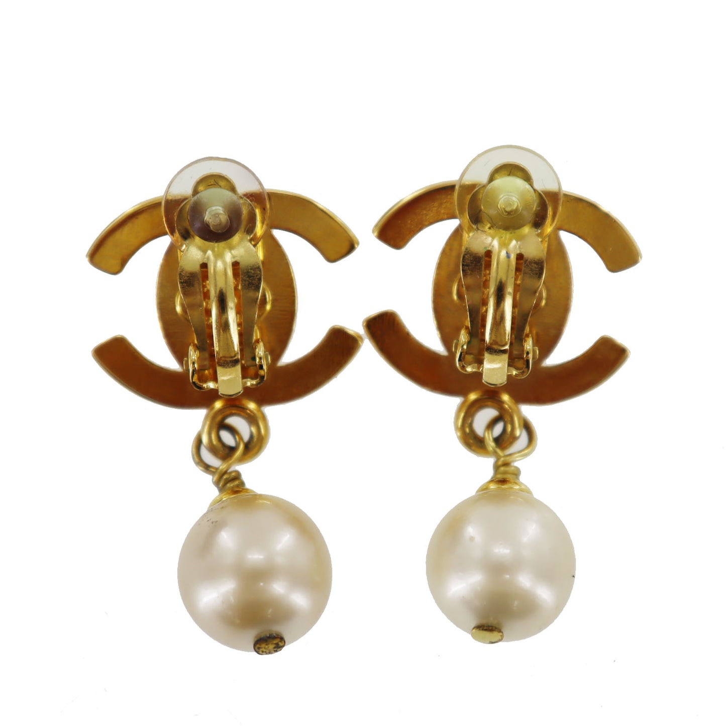 CHANEL CC Logos Pearl Earrings Clip-On 97P #AG5