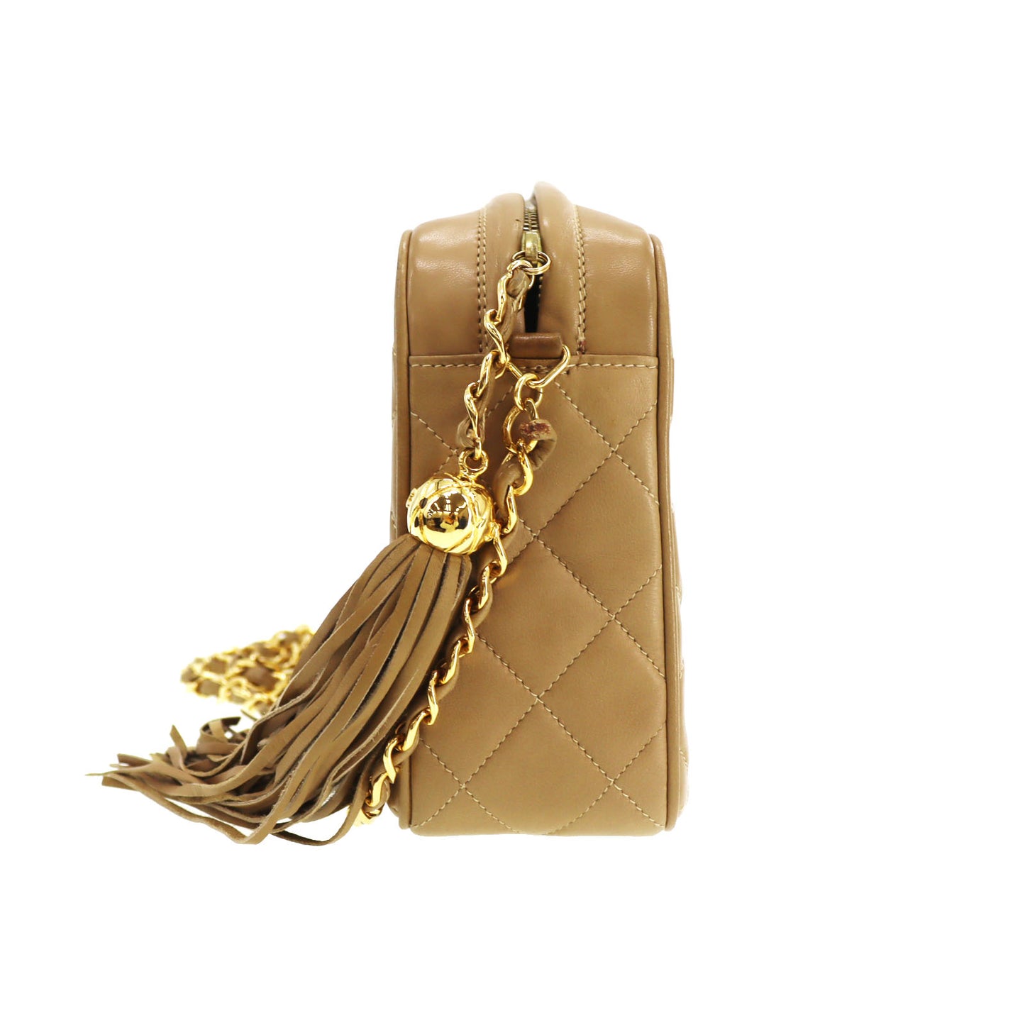CHANEL Matelasse Shoulder Bag Crossbody Beige Lambskin #CG350
