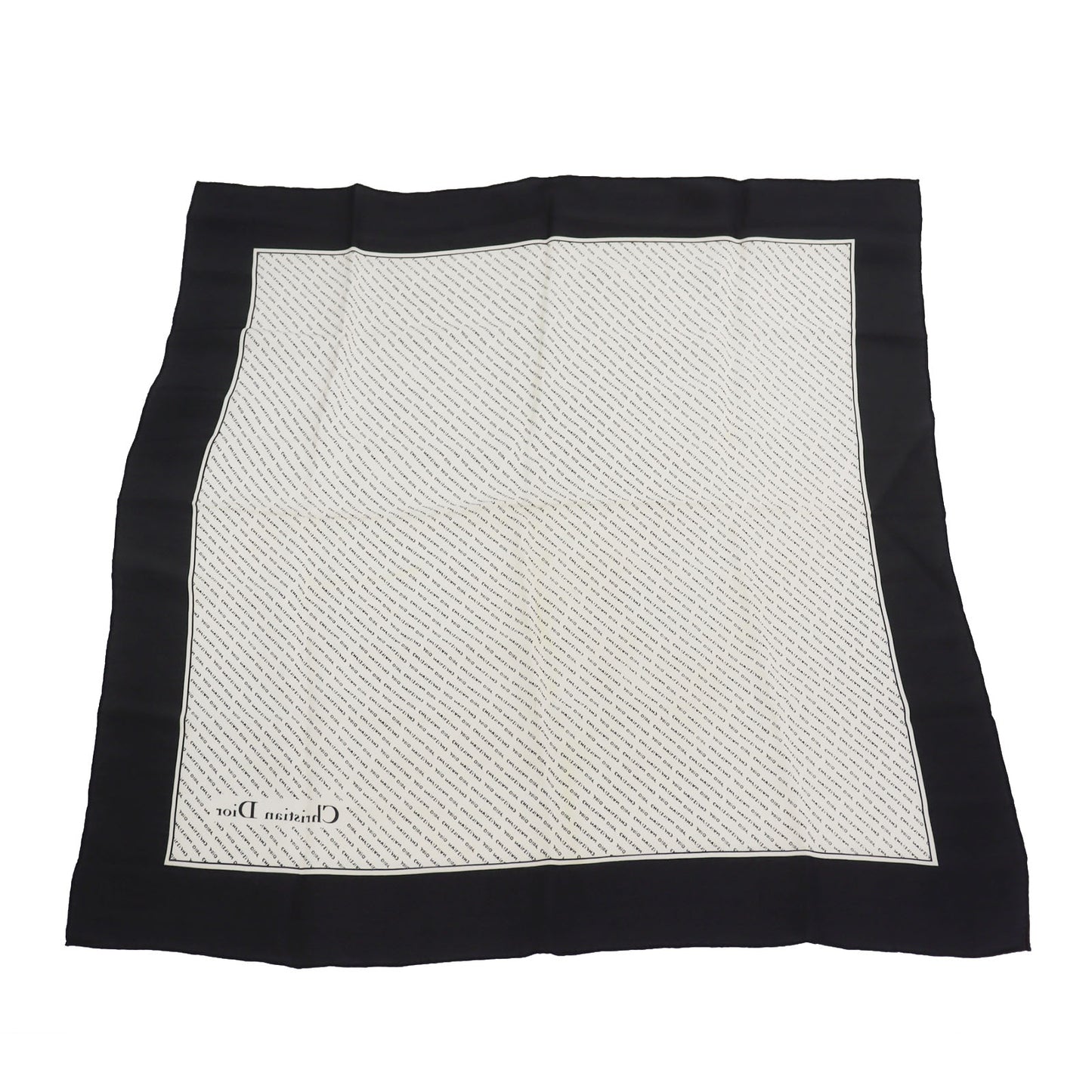 Christian Dior Logos Silk Scarf Black Ivory #ED33