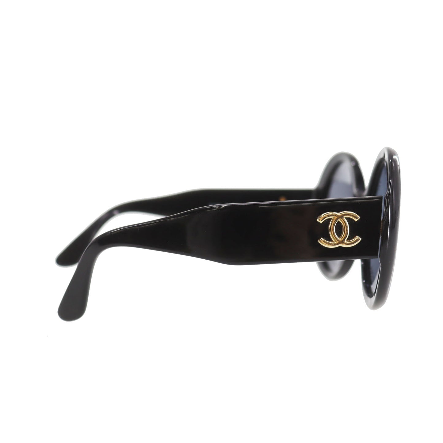 CHANEL CC Logos Sunglasses Black Round Eye Wear #CP867