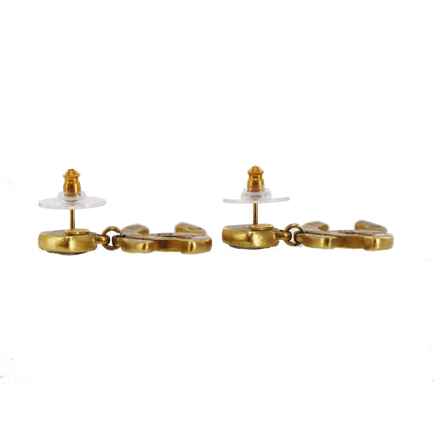 CHANEL CC Logos Red Stone Gold Piercing 99 A #CD793