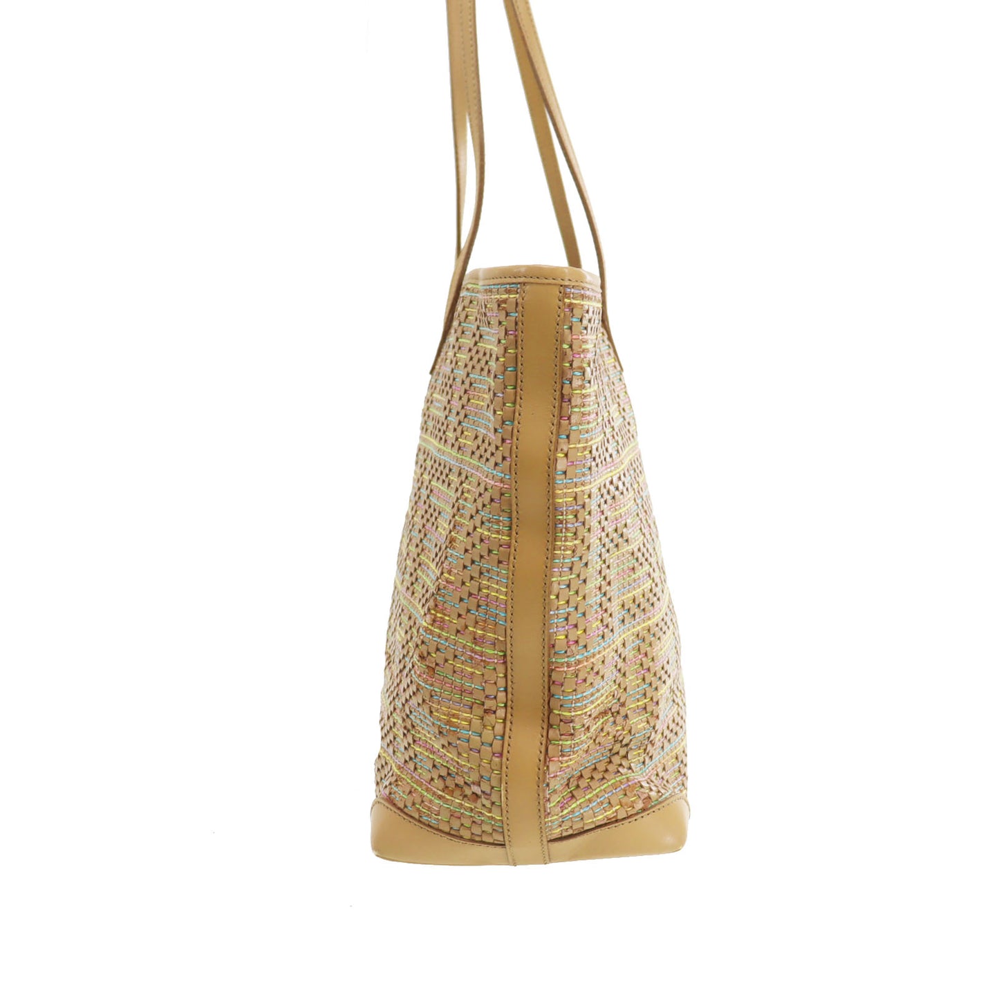 FENDI Zucca Braided Shoulder Tote Bag Beige Leather Vinage #AG96