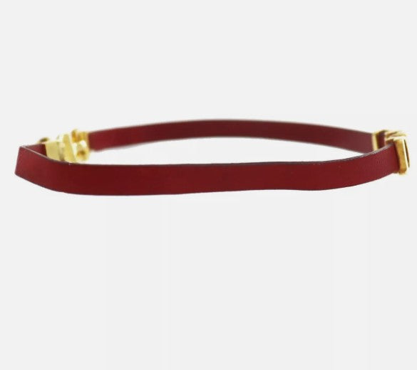 Christian Dior Logo Used Choker Red Gold Leather Gold Plated Vinatge #CU720 S
