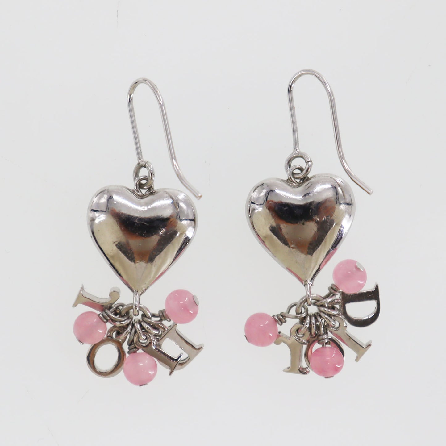 Christian Dior Heart Hook Pierced Earrings Silver Plated #ED419