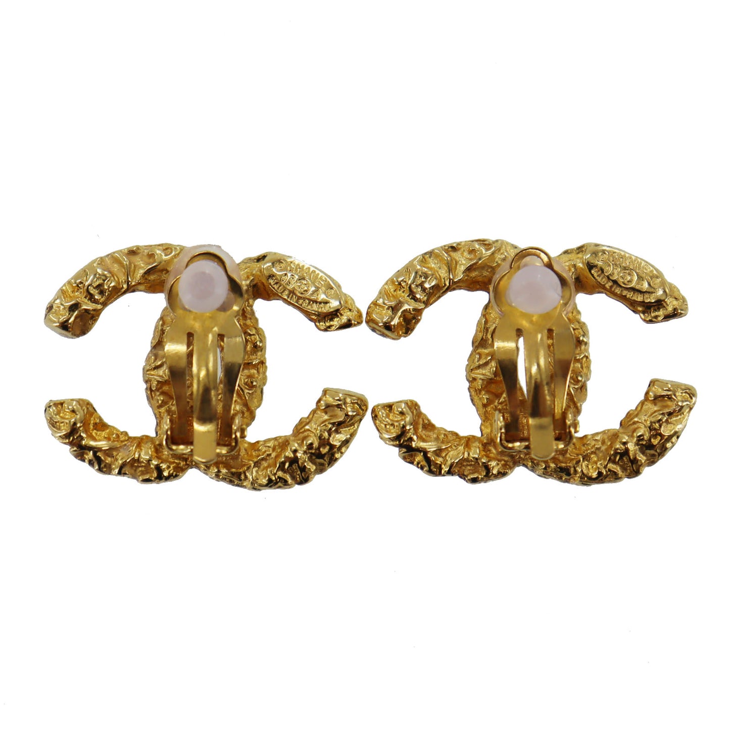 CHANEL CC Logos Earrings Gold Clip-On 03A #AG186