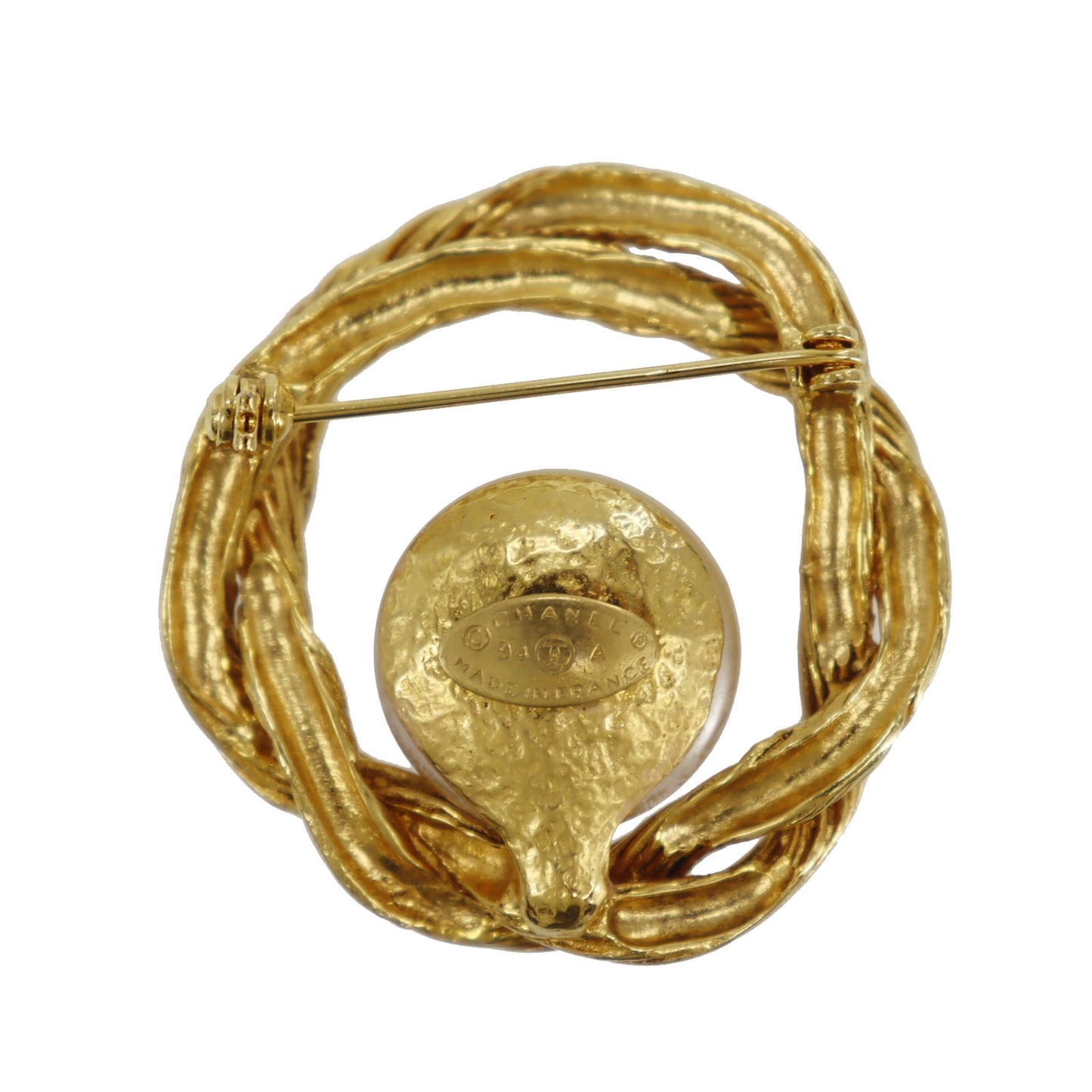 CHANEL CC Circle Pin Brooch Gold Plated Pearl 94A #CG797