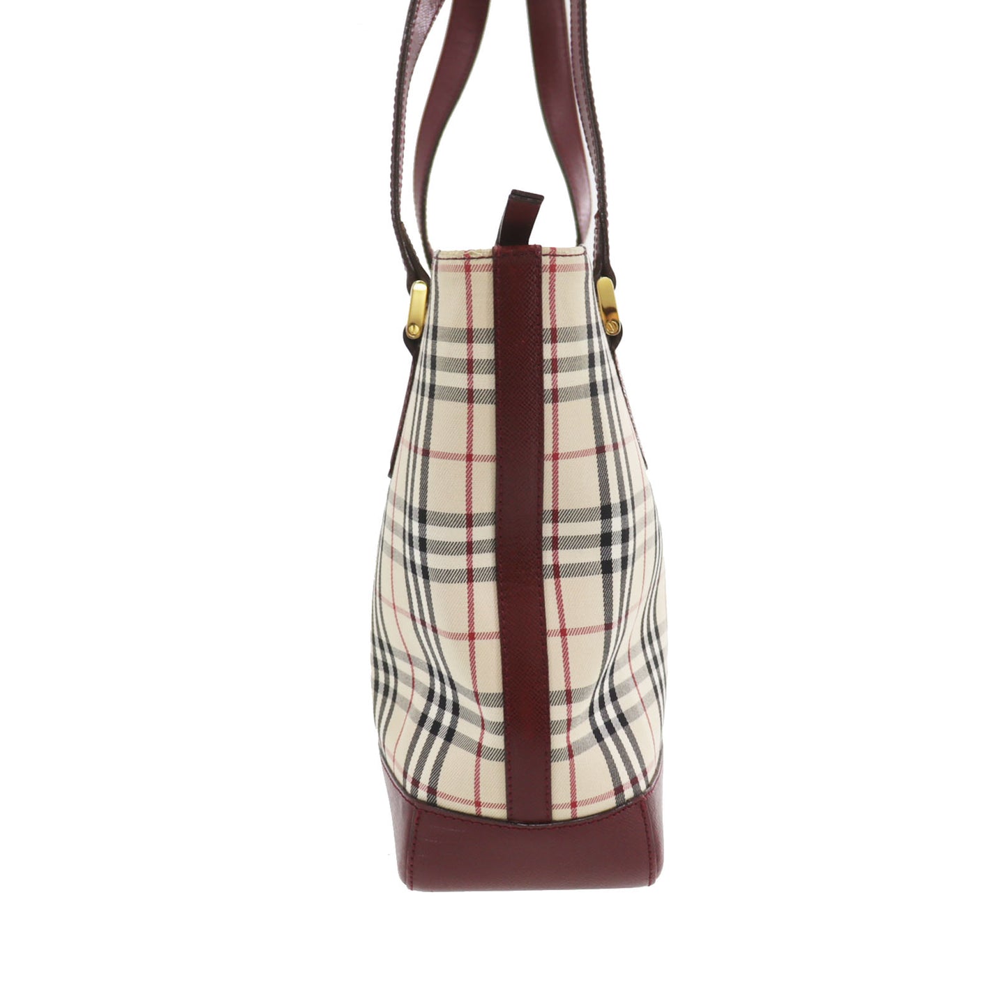 Burberry Nova Check Handbag Beige Bordeaux Canvas #BT778