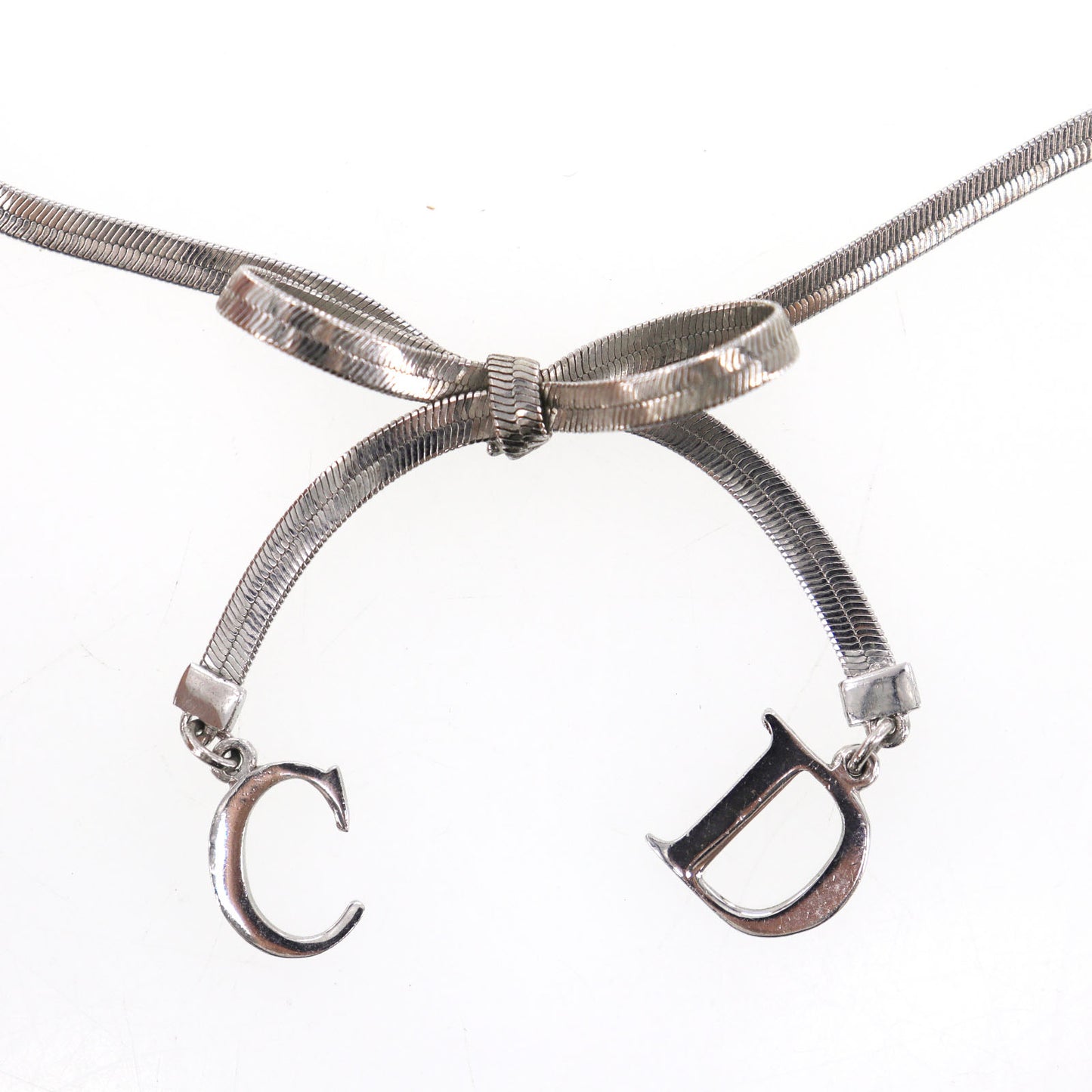 Christian Dior Bow Choker Necklace Silver #EH518