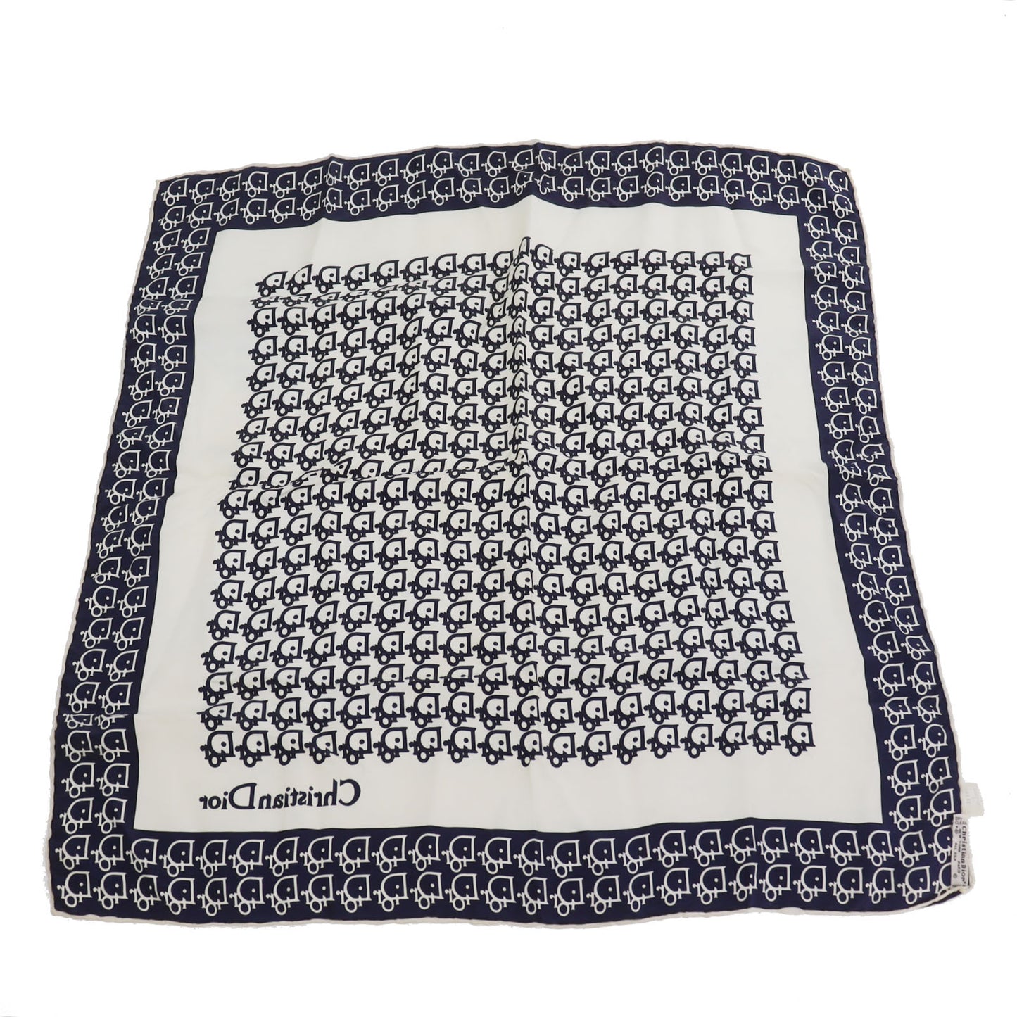 Christian Dior Logos Silk Scarf Navy White #ED37