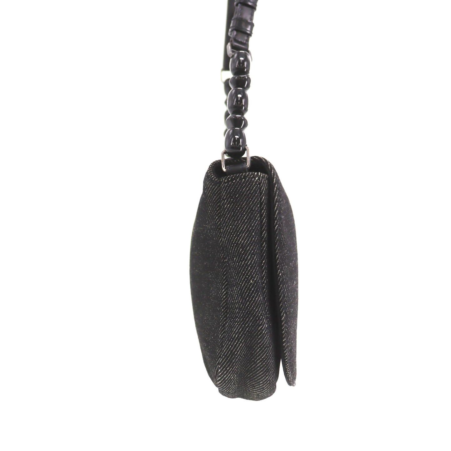 Christian Dior Maris Pearl Handbag Black Denim Canvas #CG970