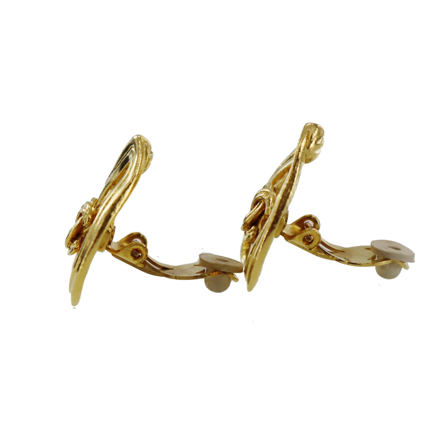 CHANEL CC Logos Drop Earrings Gold Clip-On 96P #AG204