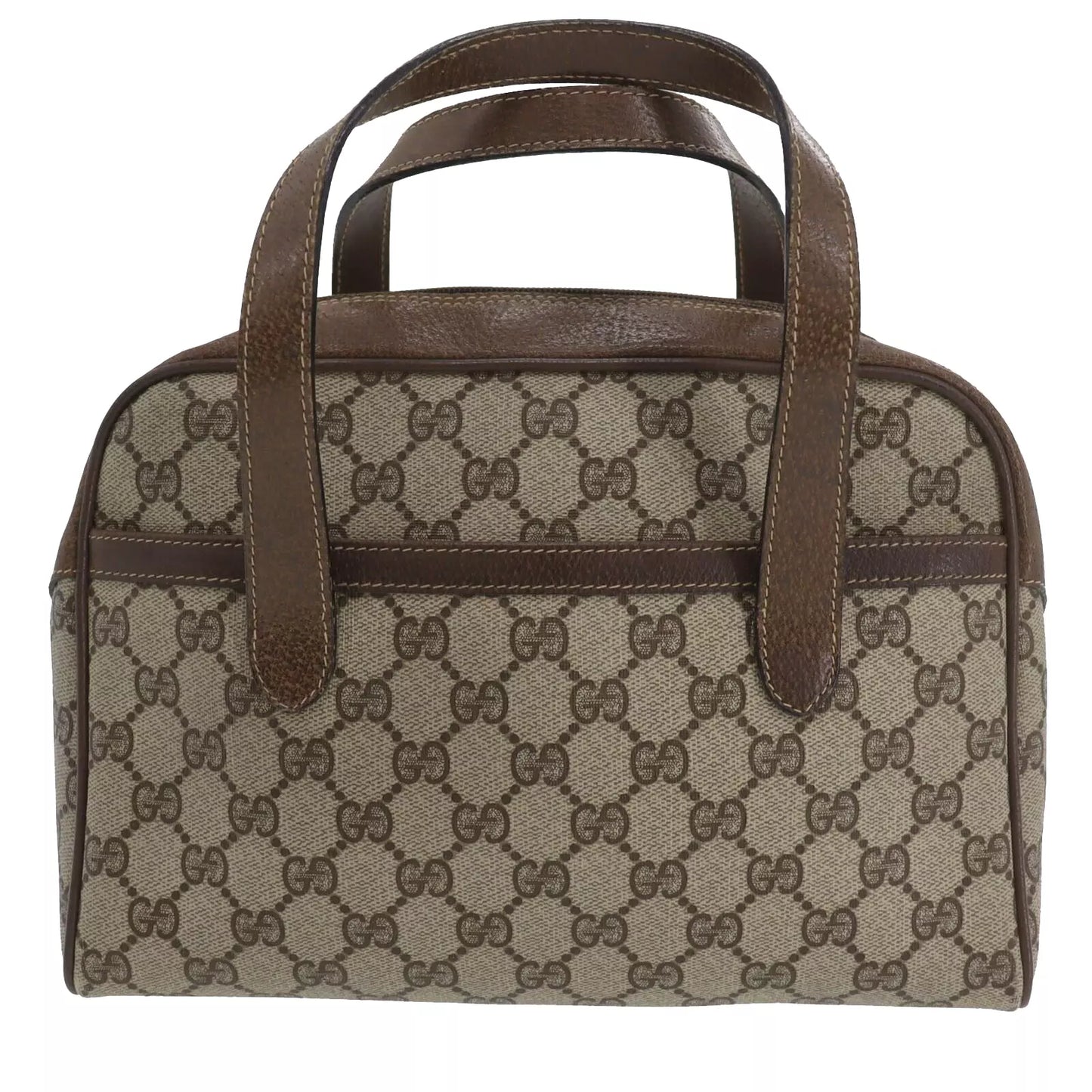 GUCCI GG Plus Web Stripe Handbag Brown PVC Leather Vintage #AG734