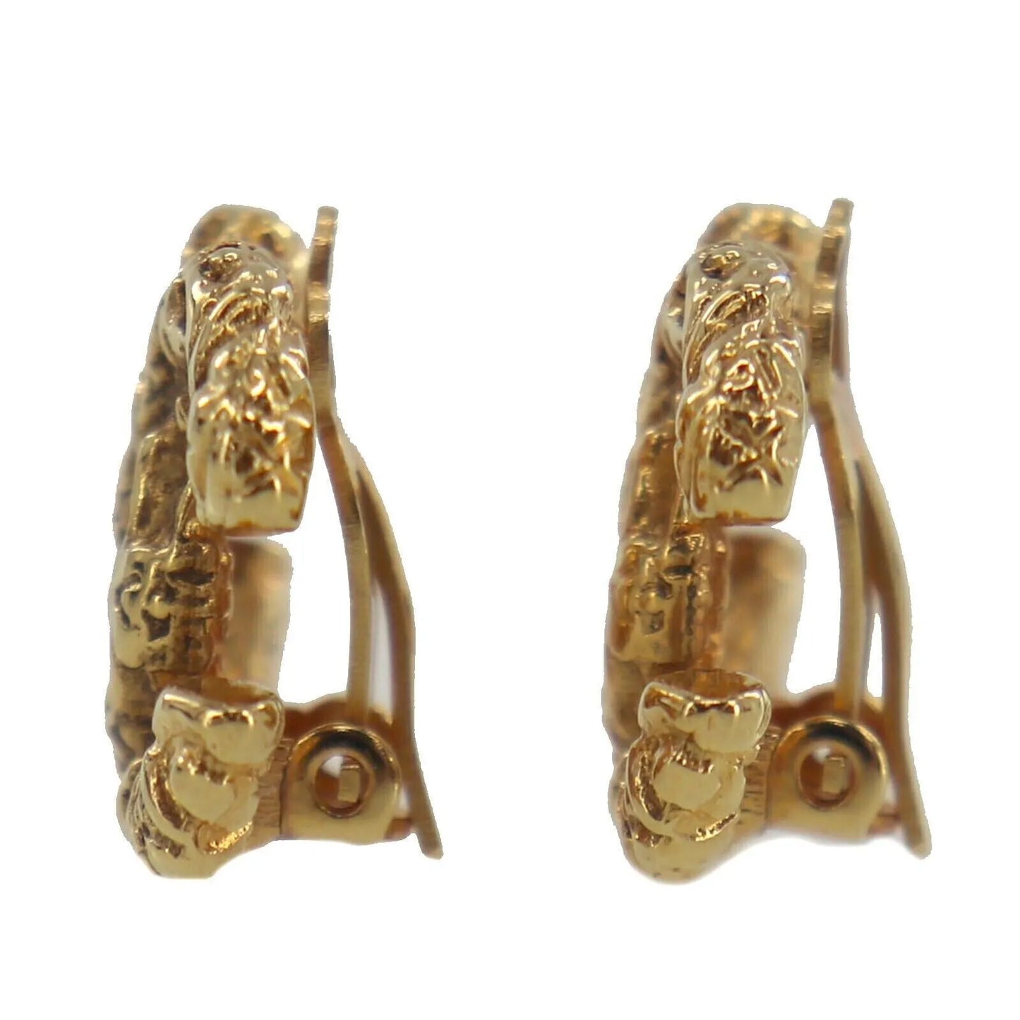 CHANEL CC Logos Earrings Gold Clip-On 95A #AE654