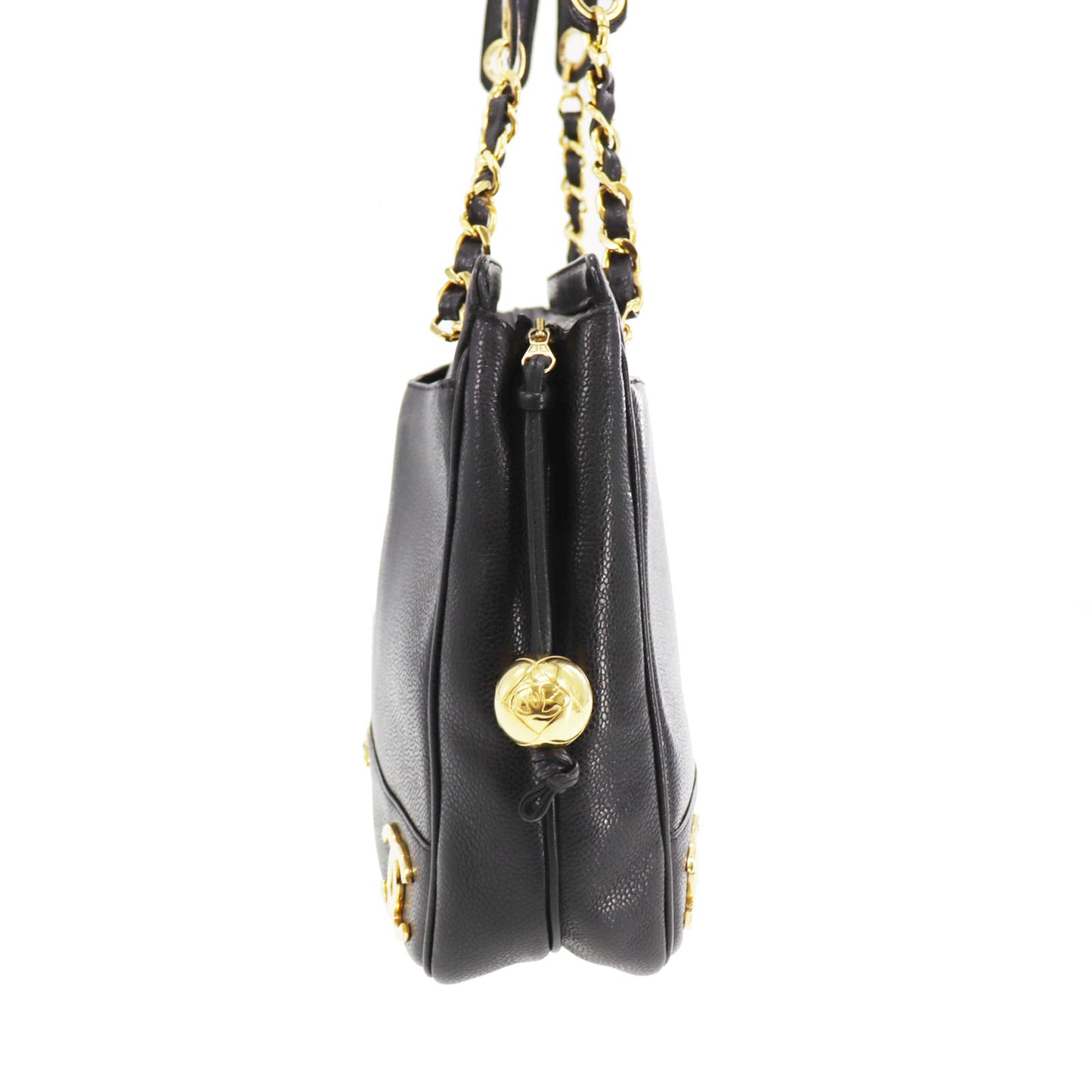 CHANEL CC Shoulder Bag Black Caviar Skin Leather #CG492