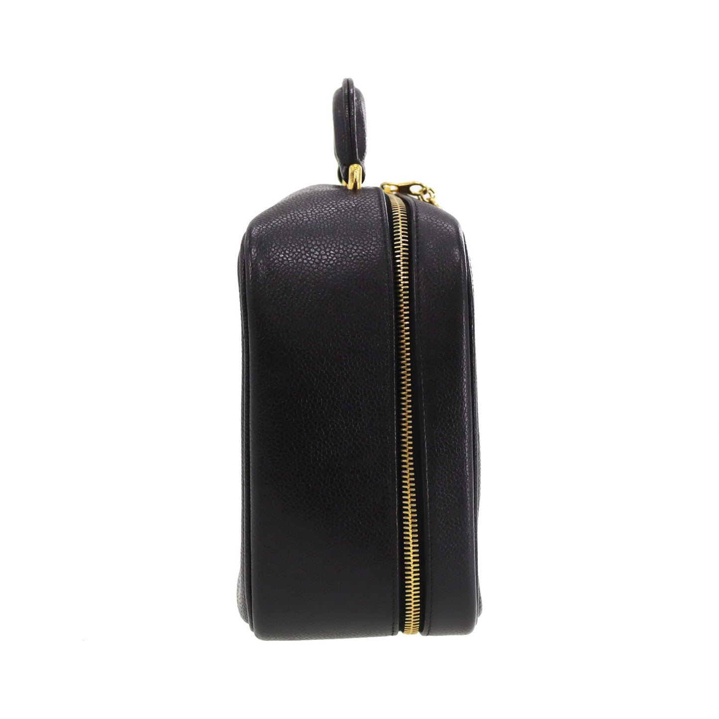 CHANEL CC Shoulder Handbag Vanity Black Caviar Skin Leather #CD668